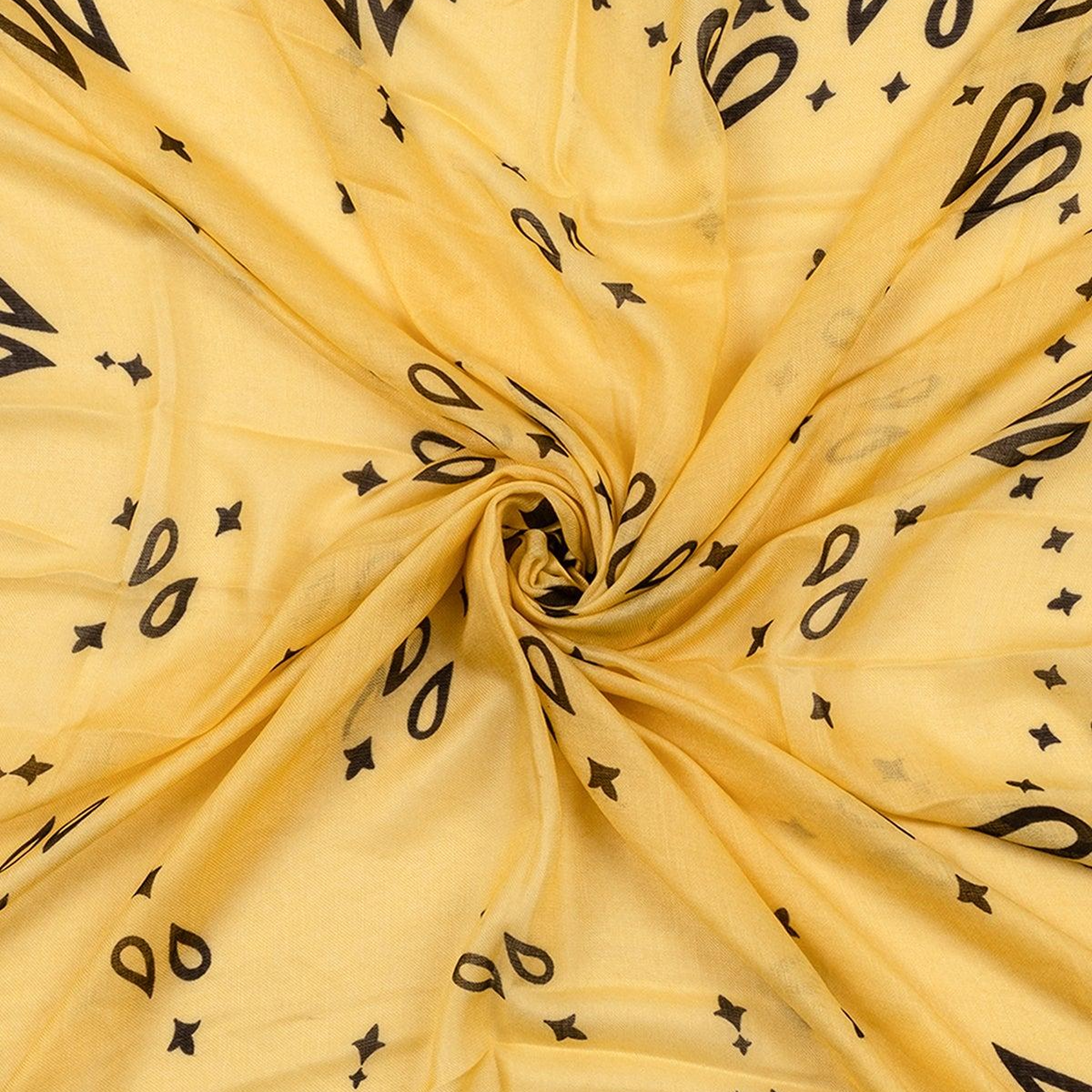 Sarı Jas ipekli Baskılı Pareo Şal 140x140 cm