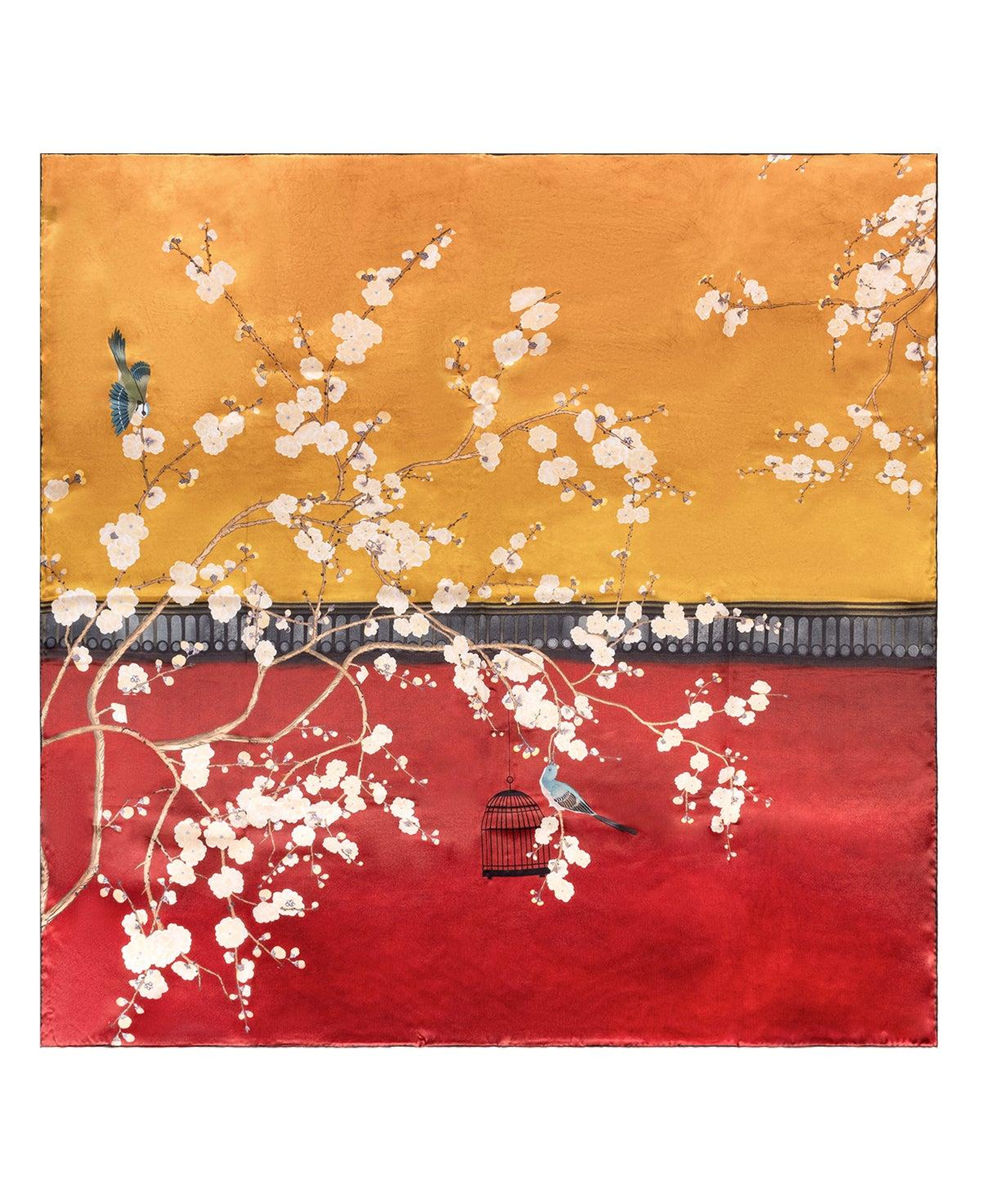 Bordo Sarı Lina Saf İpek Büyük Kare Eşarp 110x110 cm