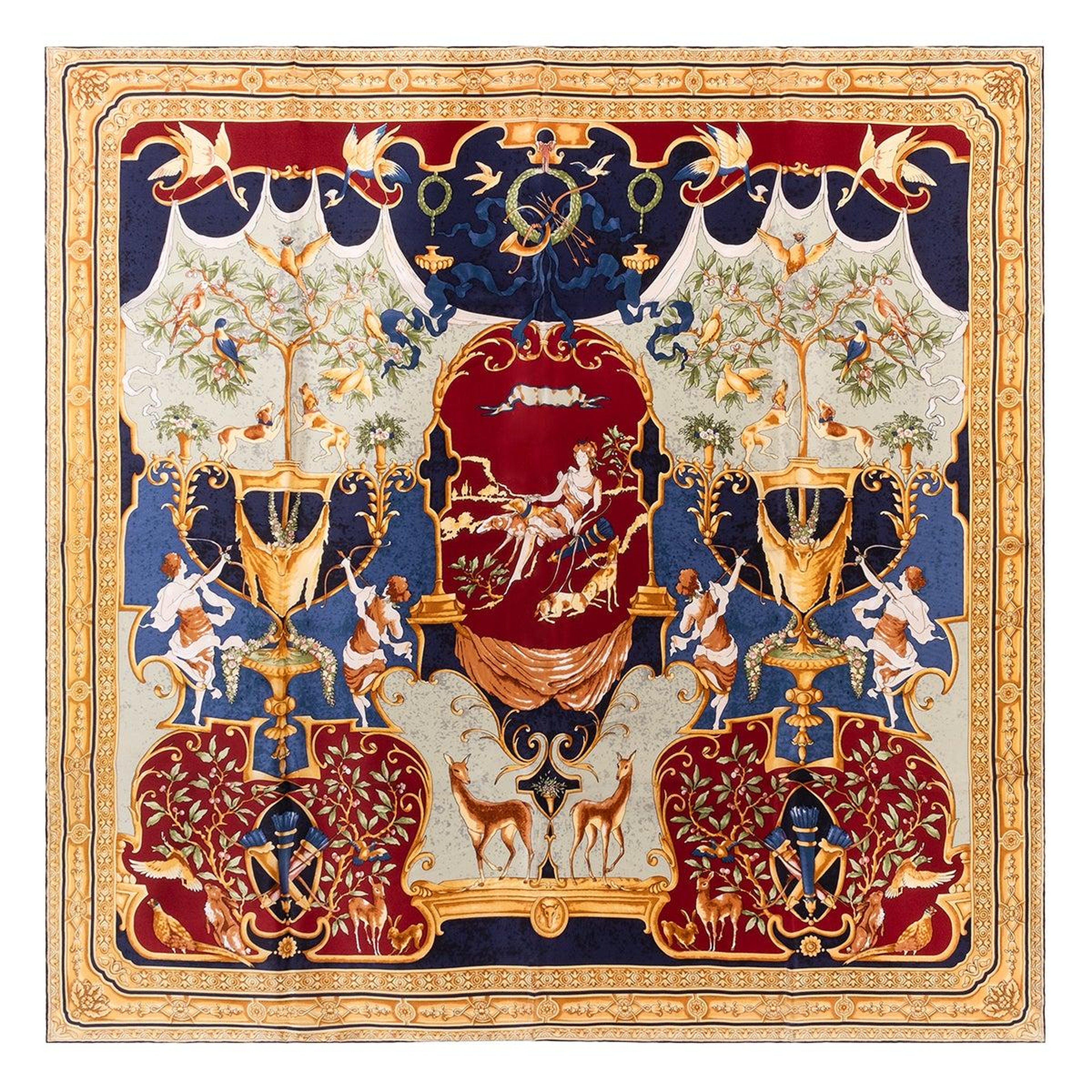 Renkli Lina Saf İpek Büyük Kare Eşarp 110x110 cm
