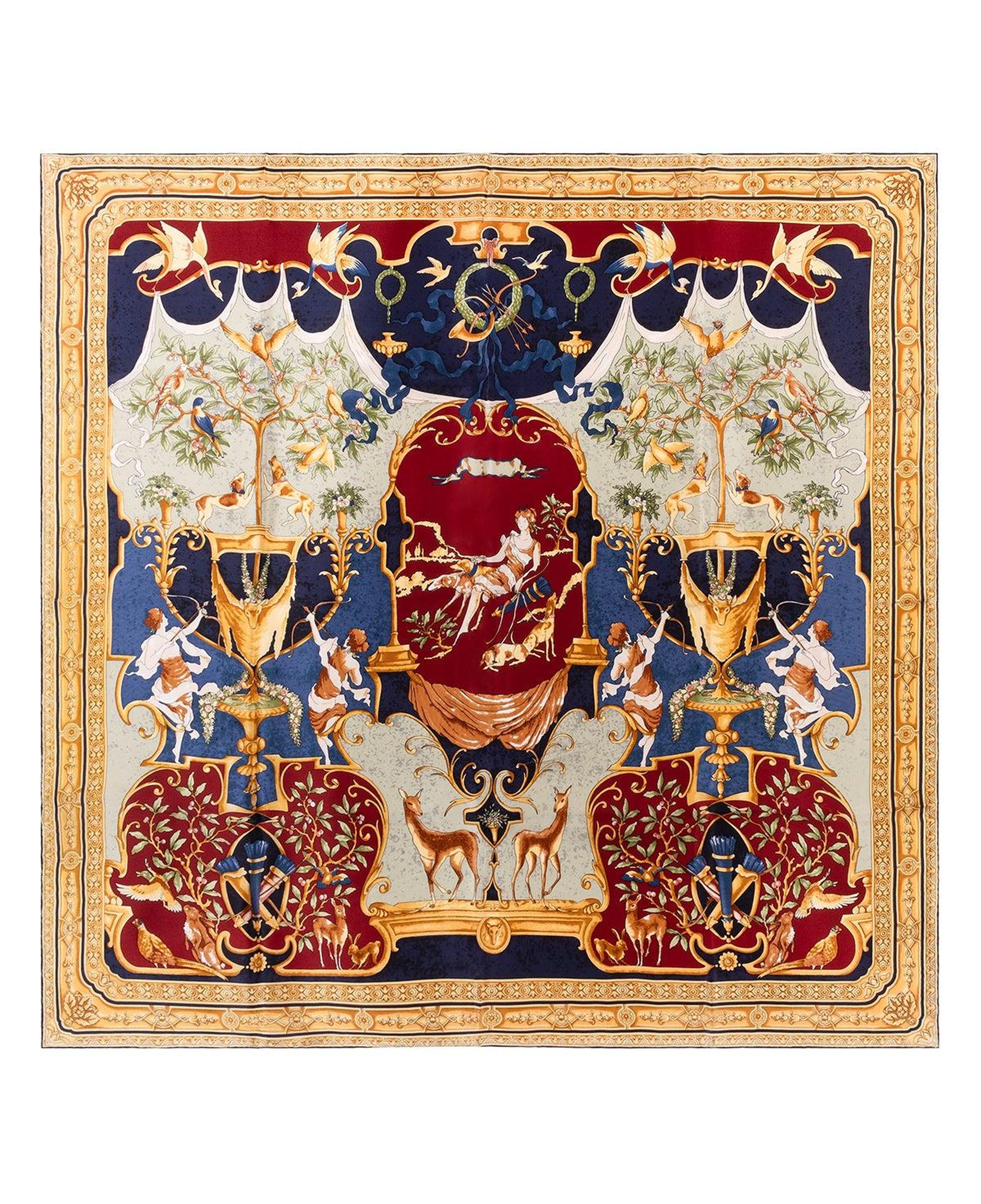 Renkli Lina Saf İpek Büyük Kare Eşarp 110x110 cm