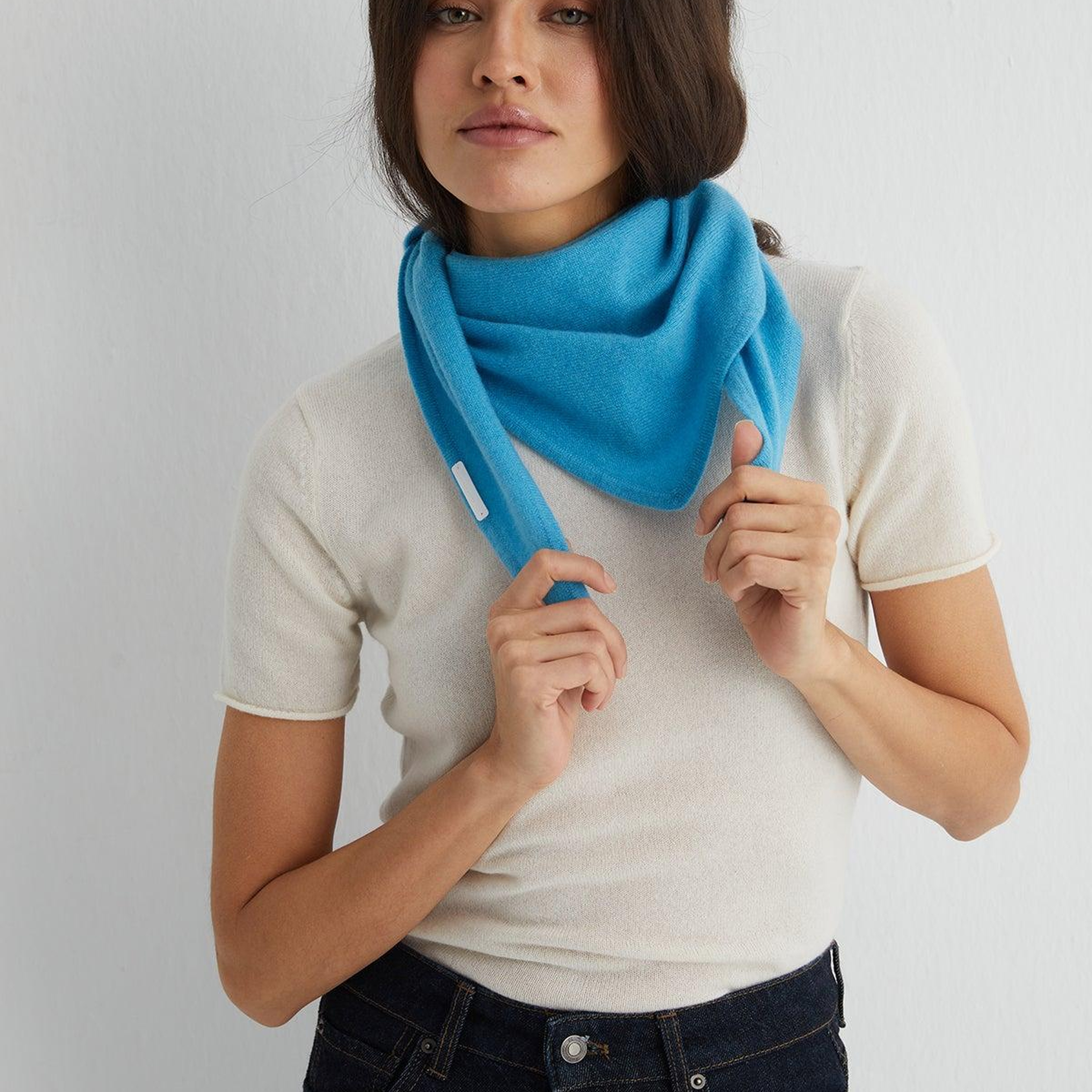 Açık Mavi Rose Saf Kaşmir Fular Bandana