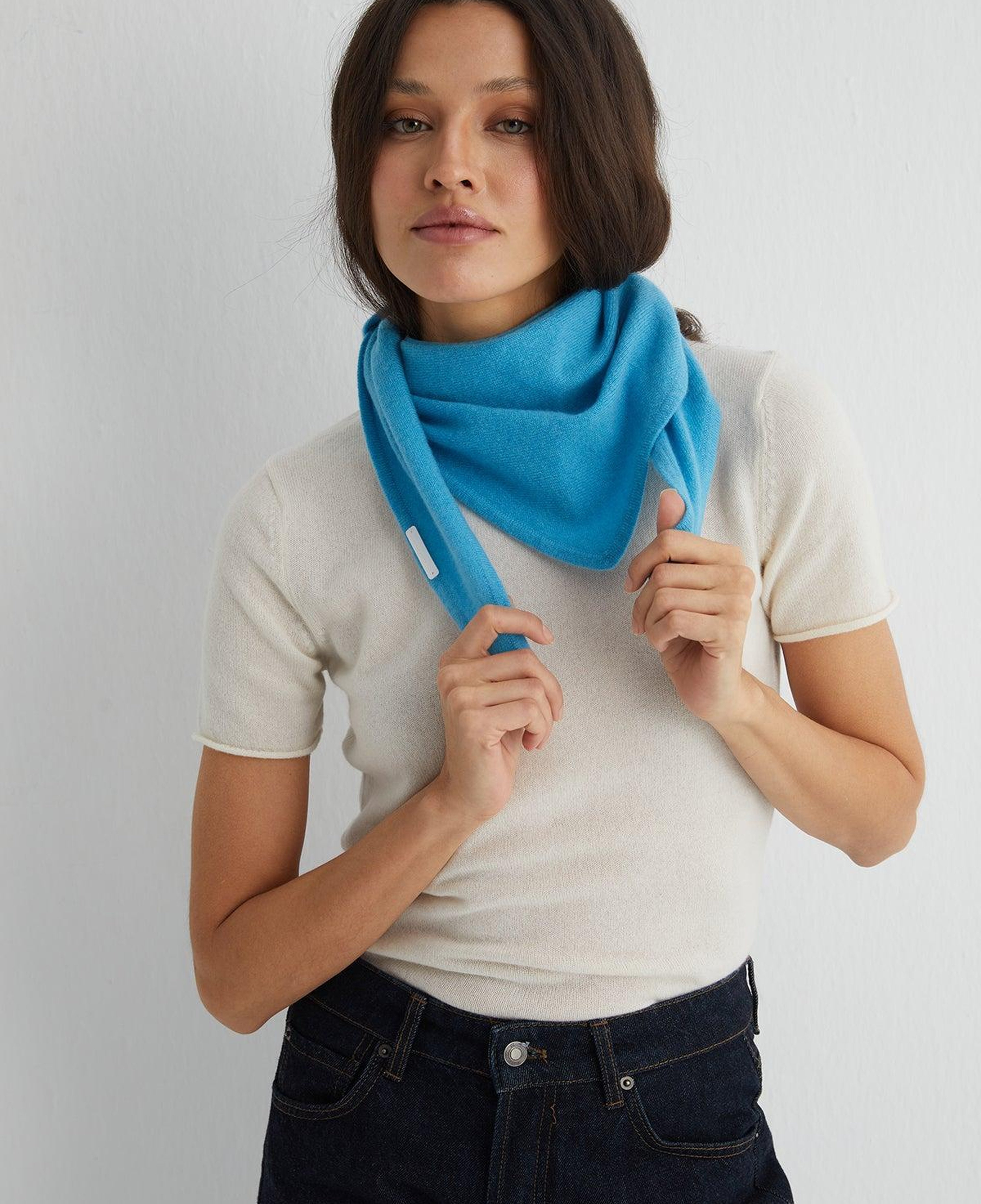 Açık Mavi Rose Saf Kaşmir Fular Bandana