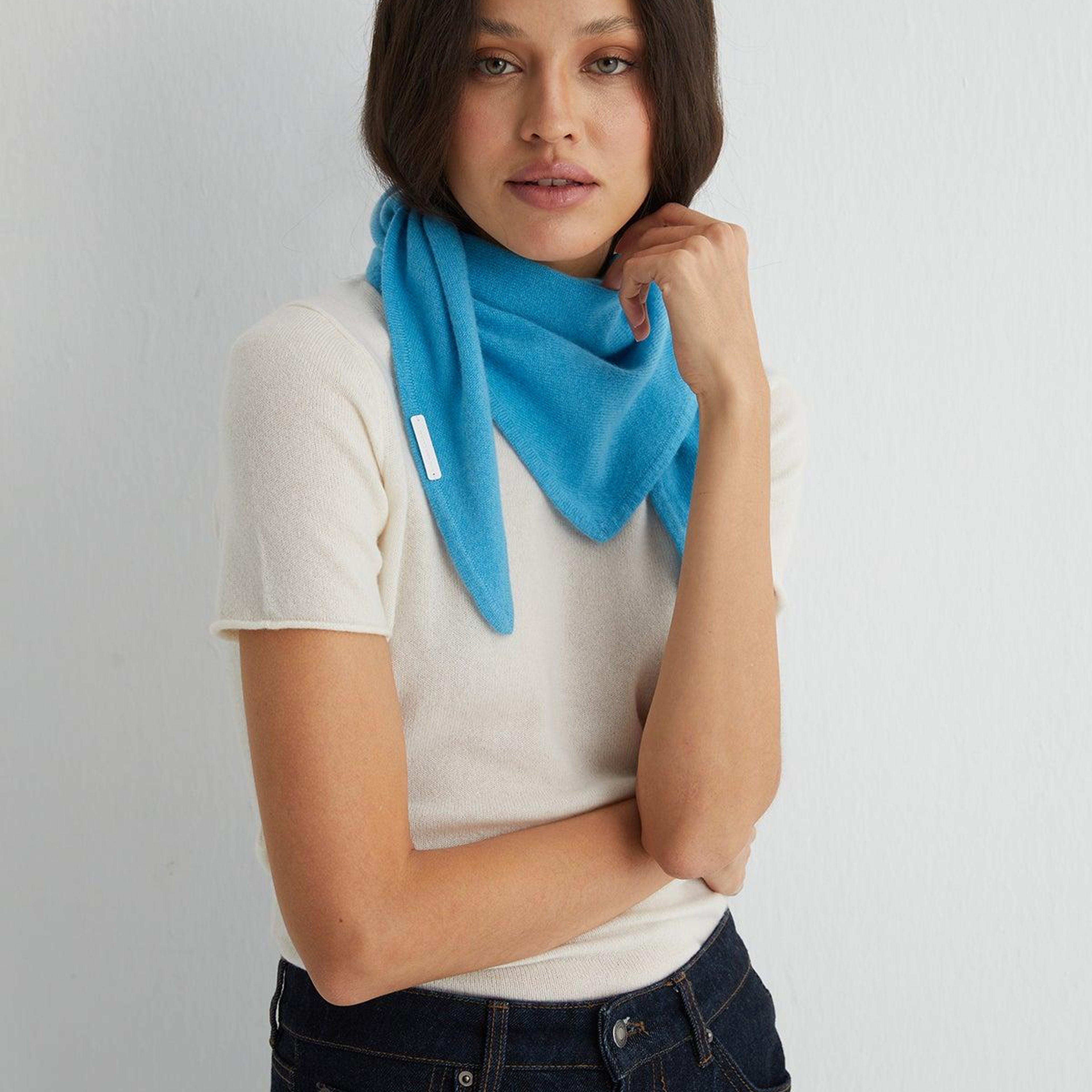 Açık Mavi Rose Saf Kaşmir Fular Bandana