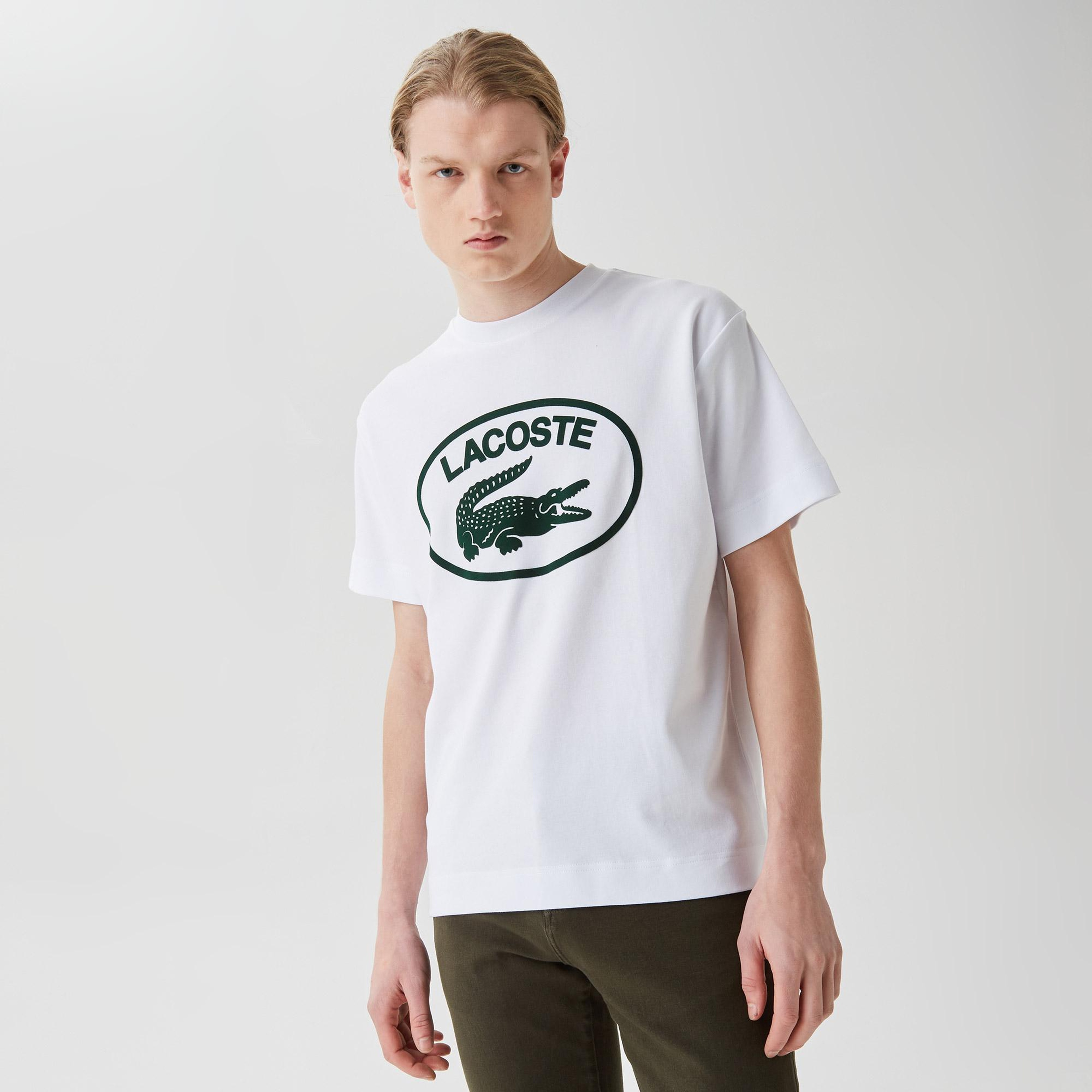 Erkek Relaxed Fit Bisiklet Yaka Baskılı Beyaz T-Shirt