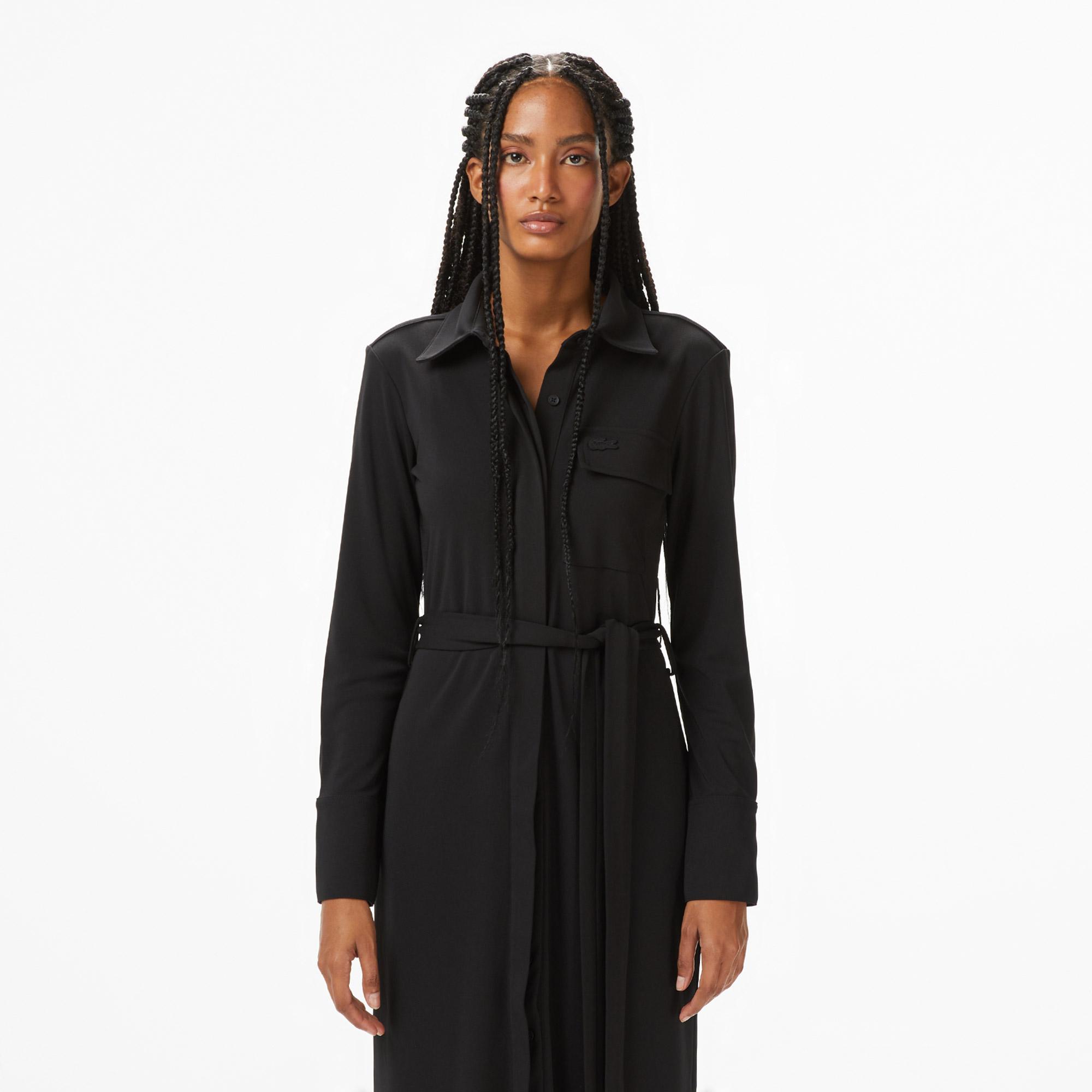 Lacoste Kadın Slim Fit Uzun Kollu Siyah Elbise