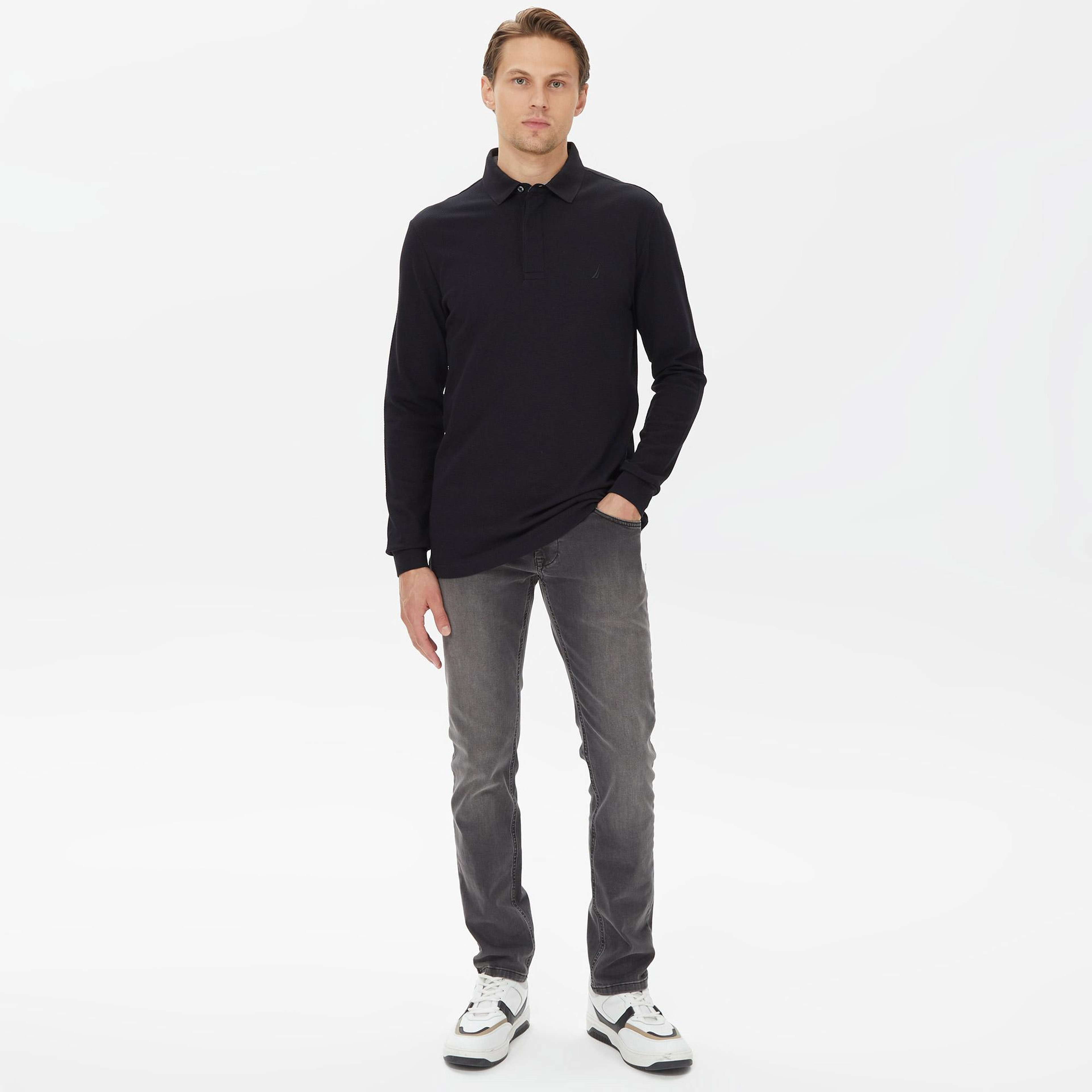 Nautica Erkek Siyah Slim Fit Uzun Kollu Polo Yaka T-Shirt