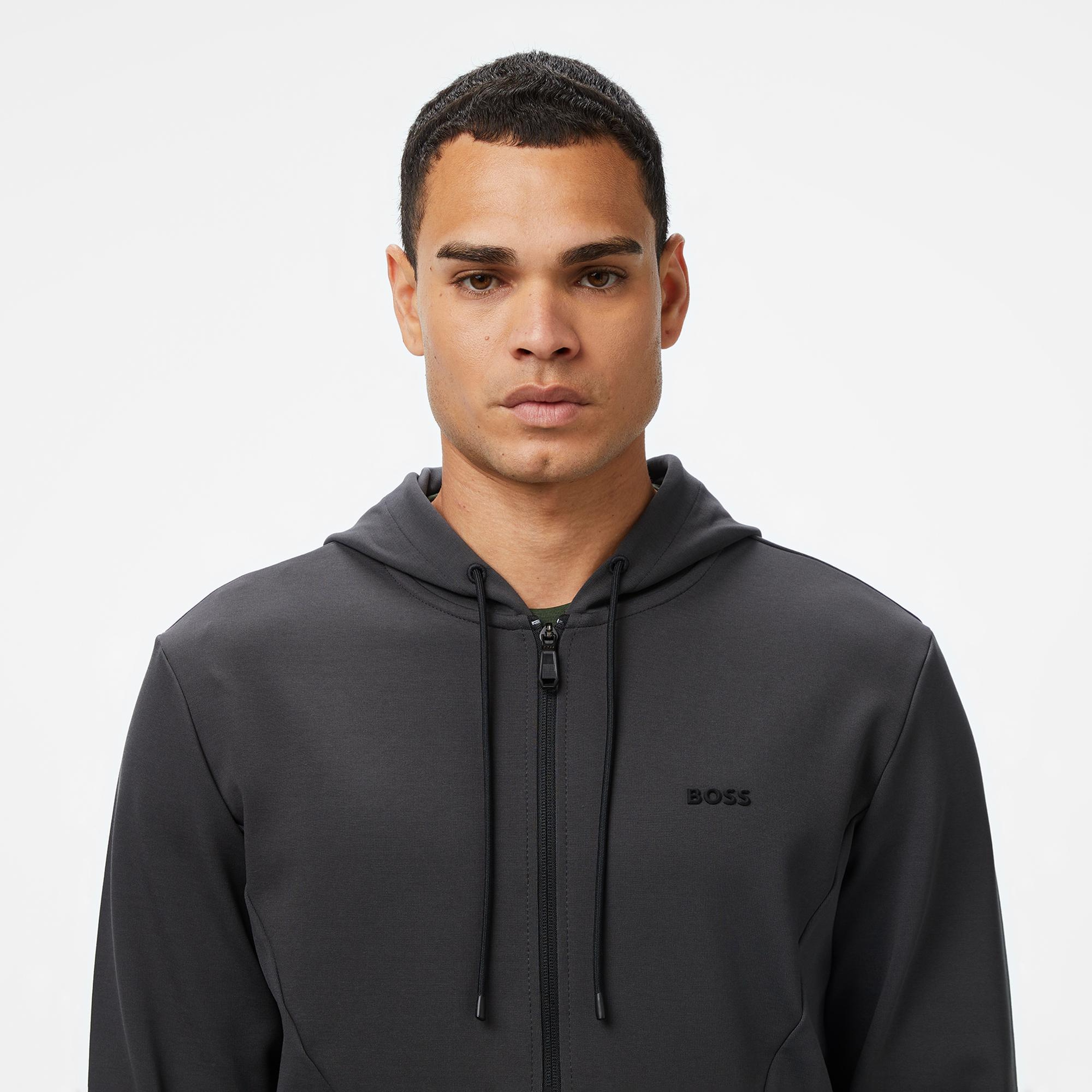 Boss Erkek Koyu Gri Kapüşonlu Sweatshirt