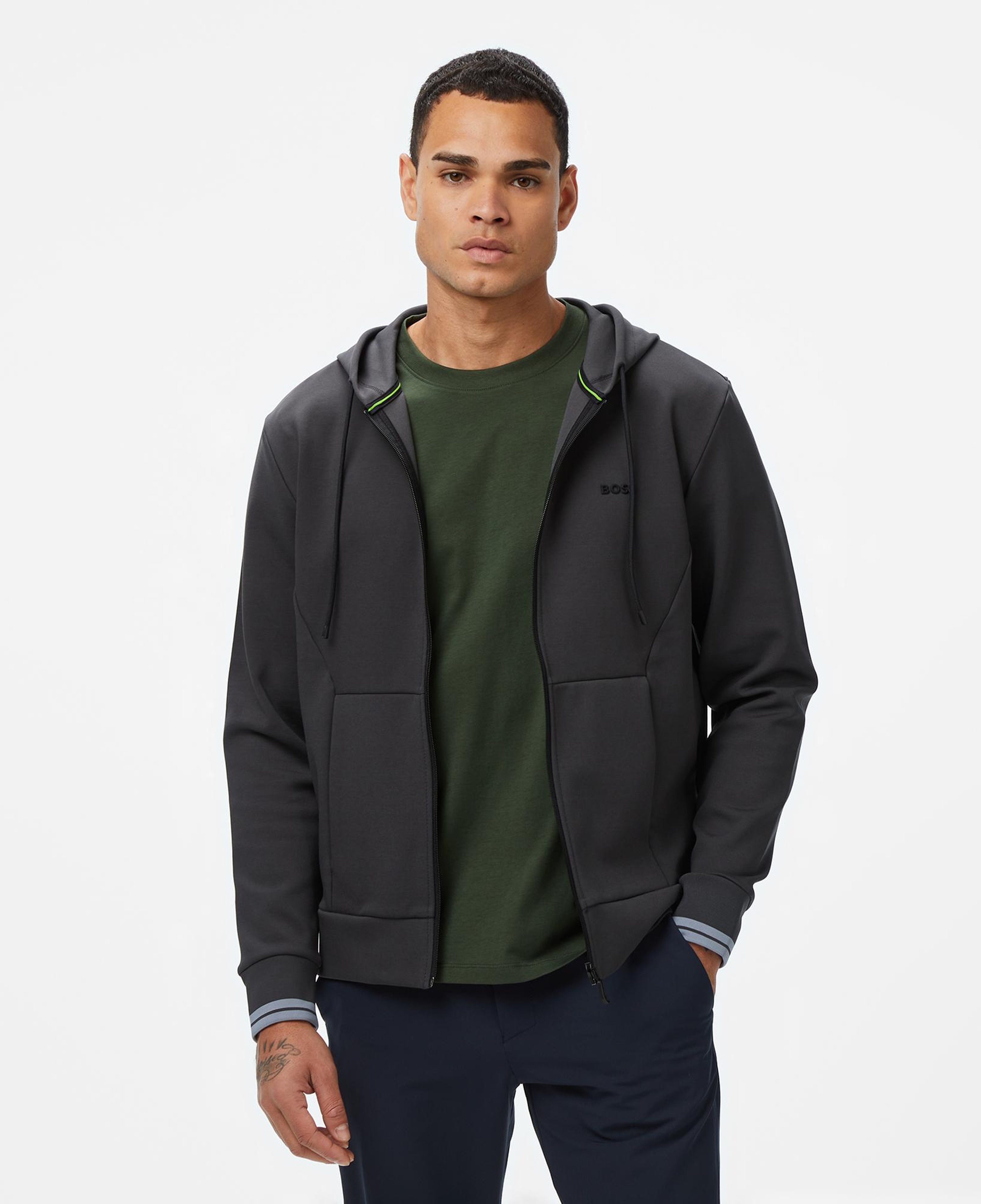 Boss Erkek Koyu Gri Kapüşonlu Sweatshirt