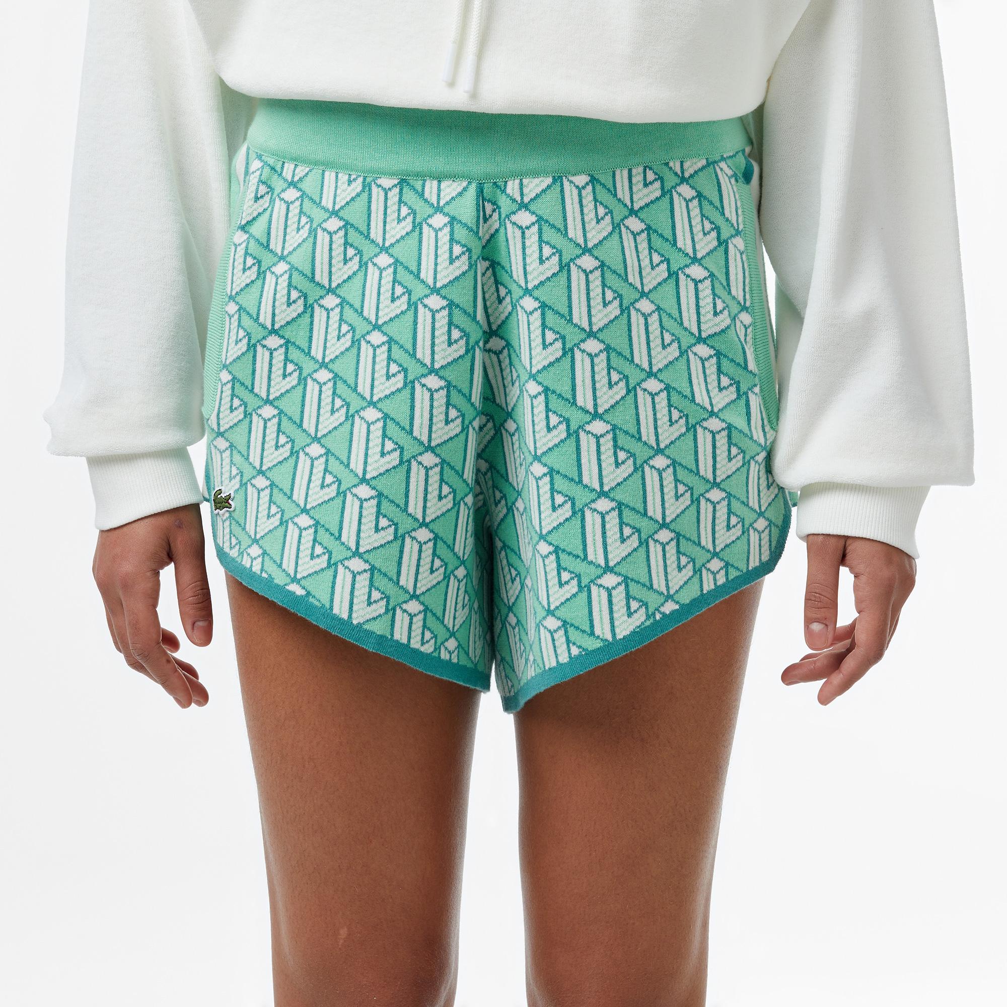 Kadın Relaxed Fit Monogram Açık Yeşil Şort