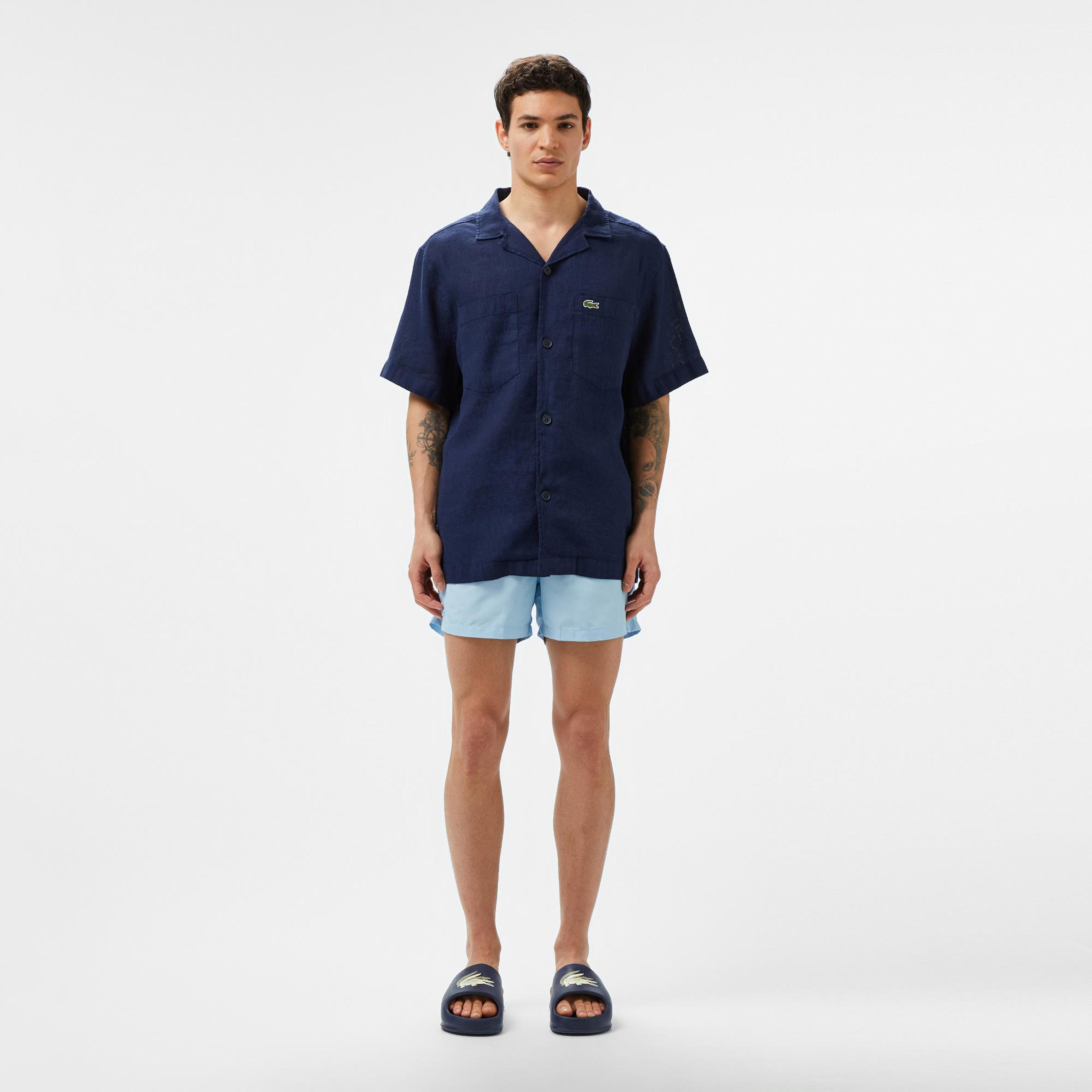 Erkek Relaxed Fit Kısa Kollu Lacivert Gömlek
