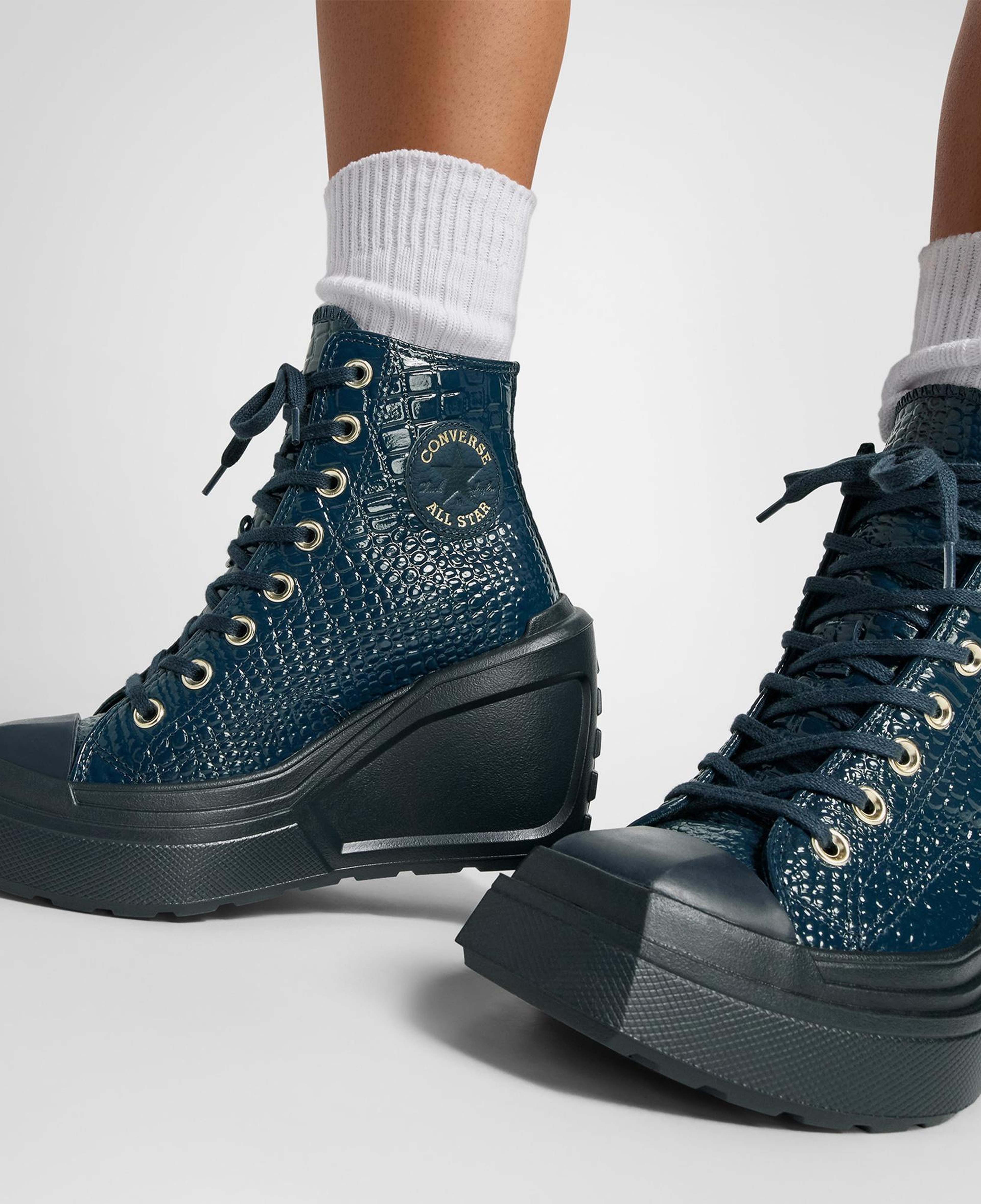 Converse Chuck 70 De Luxe Wedge Unisex Lacivert Deri Platform Sneaker