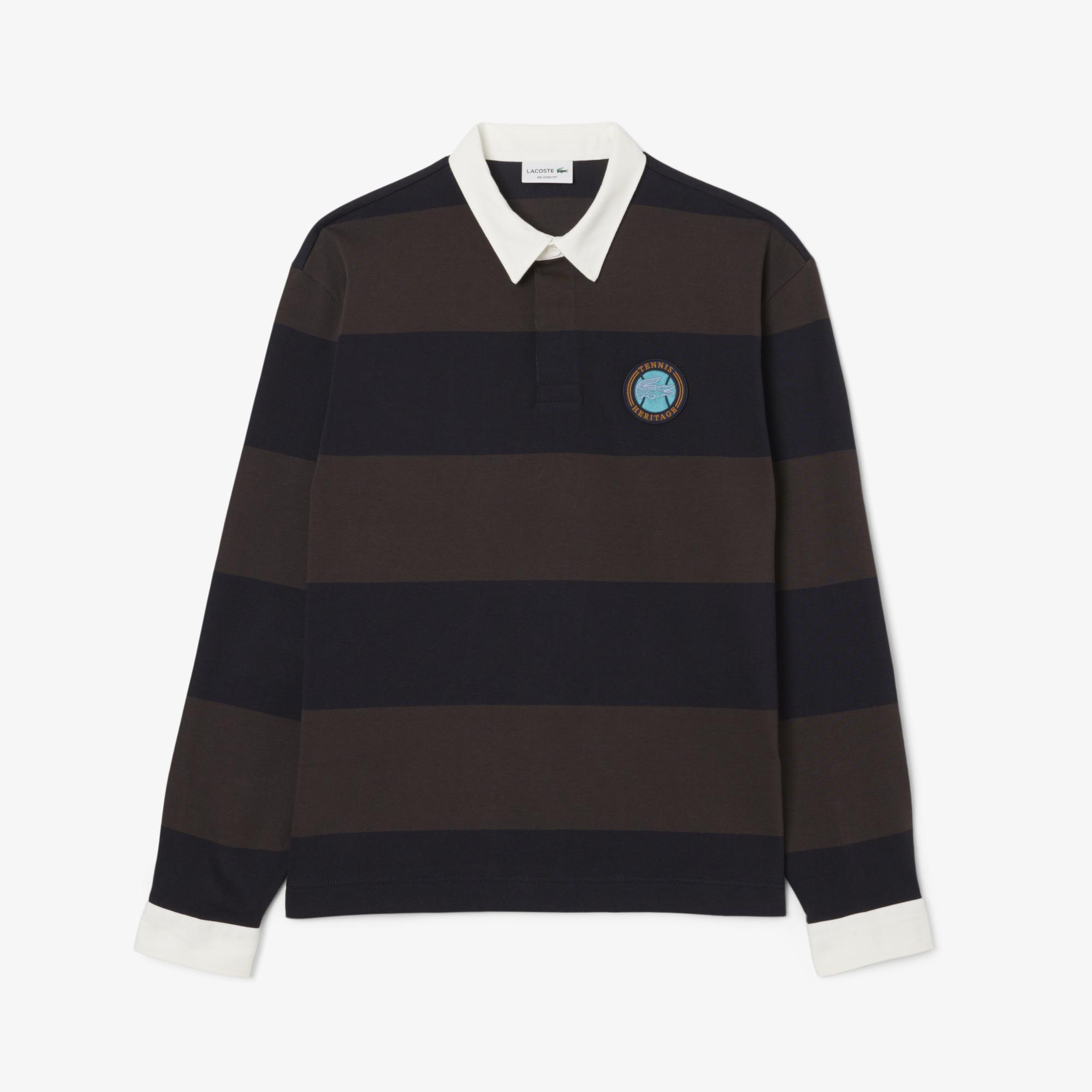 Lacoste Erkek Relaxed Fit Çizgili Koyu Mavi Rugby Polo