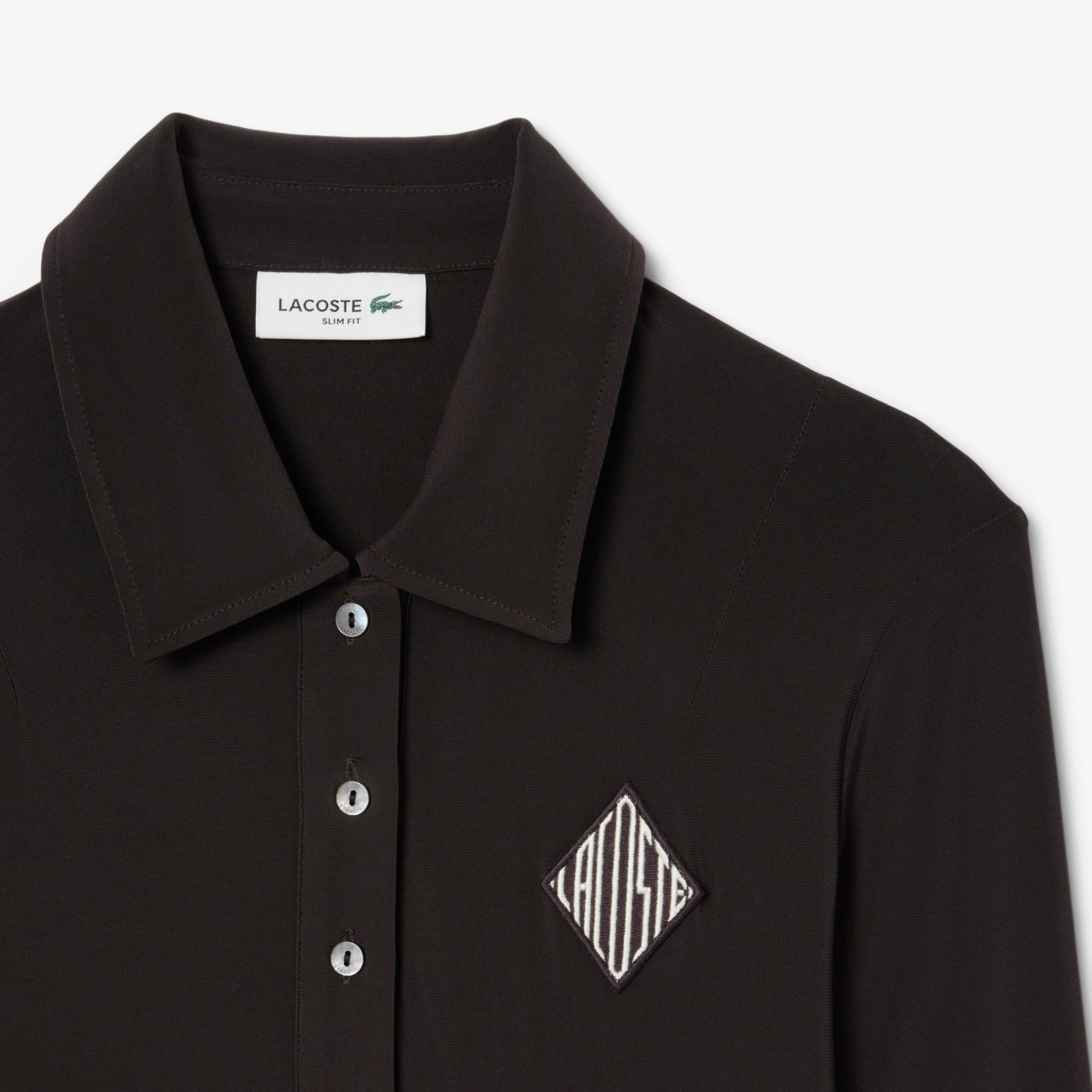Kadın Slim Fit Uzun Kollu Polo Yaka Koyu Kahverengi Elbise