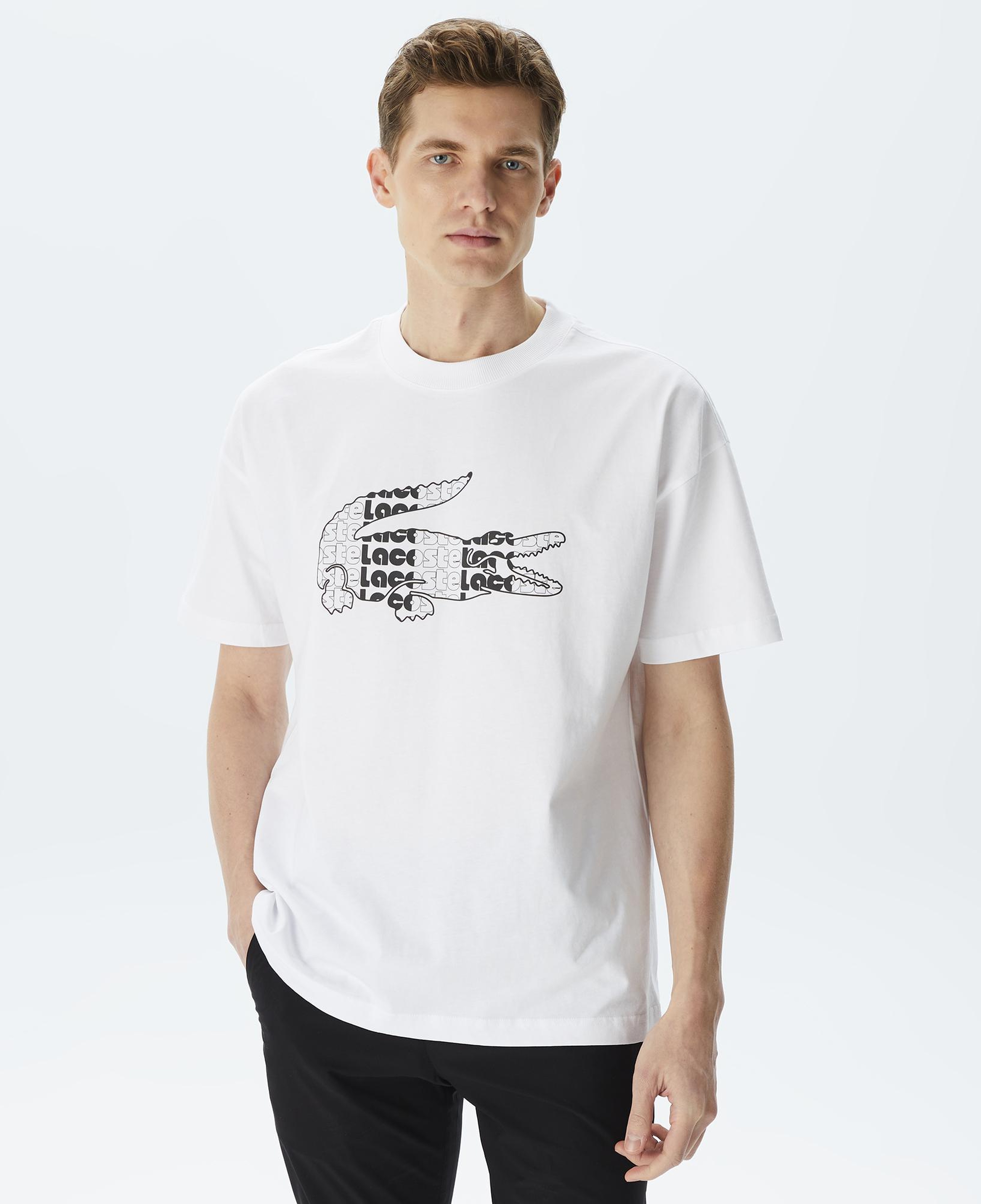 Erkek Relaxed Fit Bisiklet Yaka Baskılı Beyaz T-Shirt