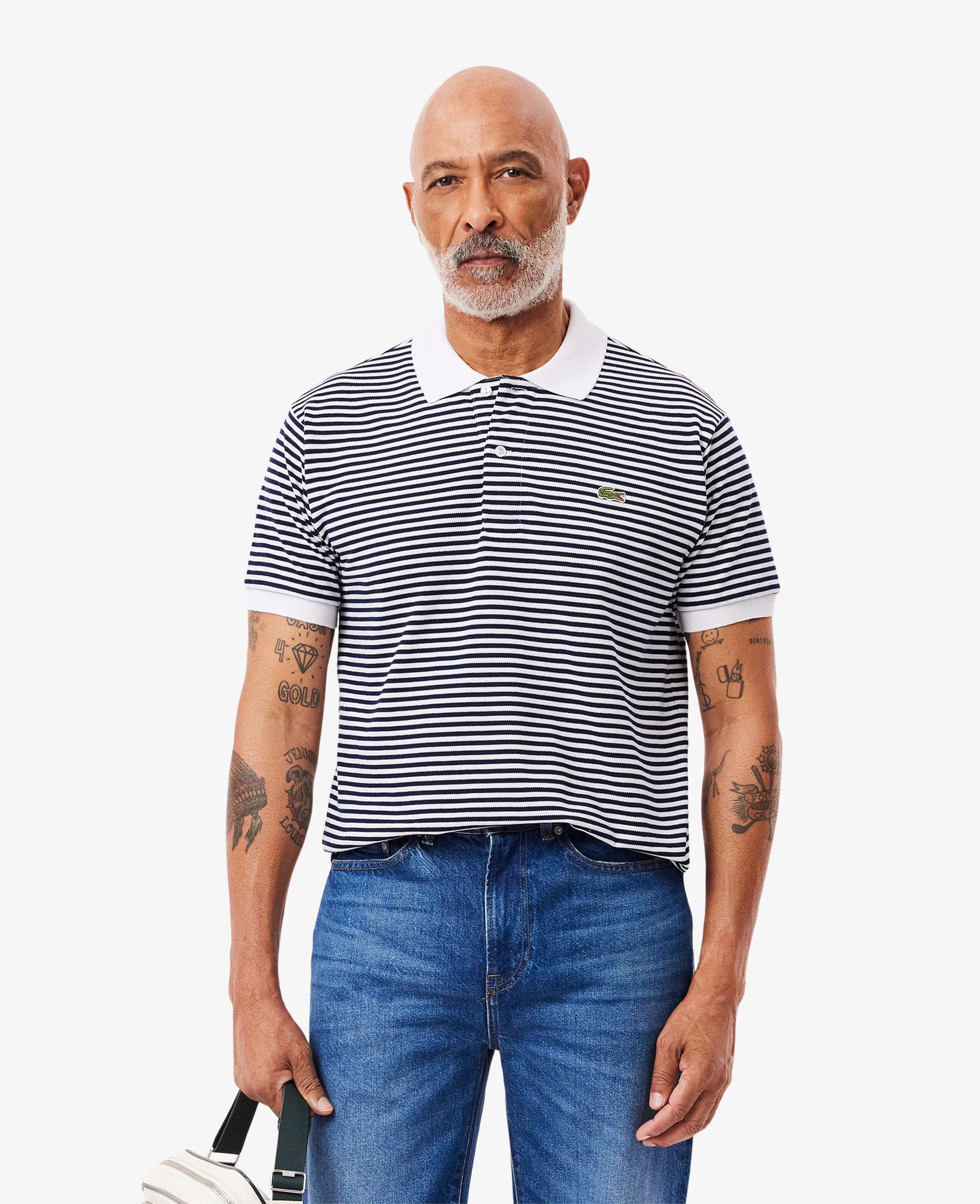L.12.12 Erkek Classic Fit Çizgili Beyaz Polo