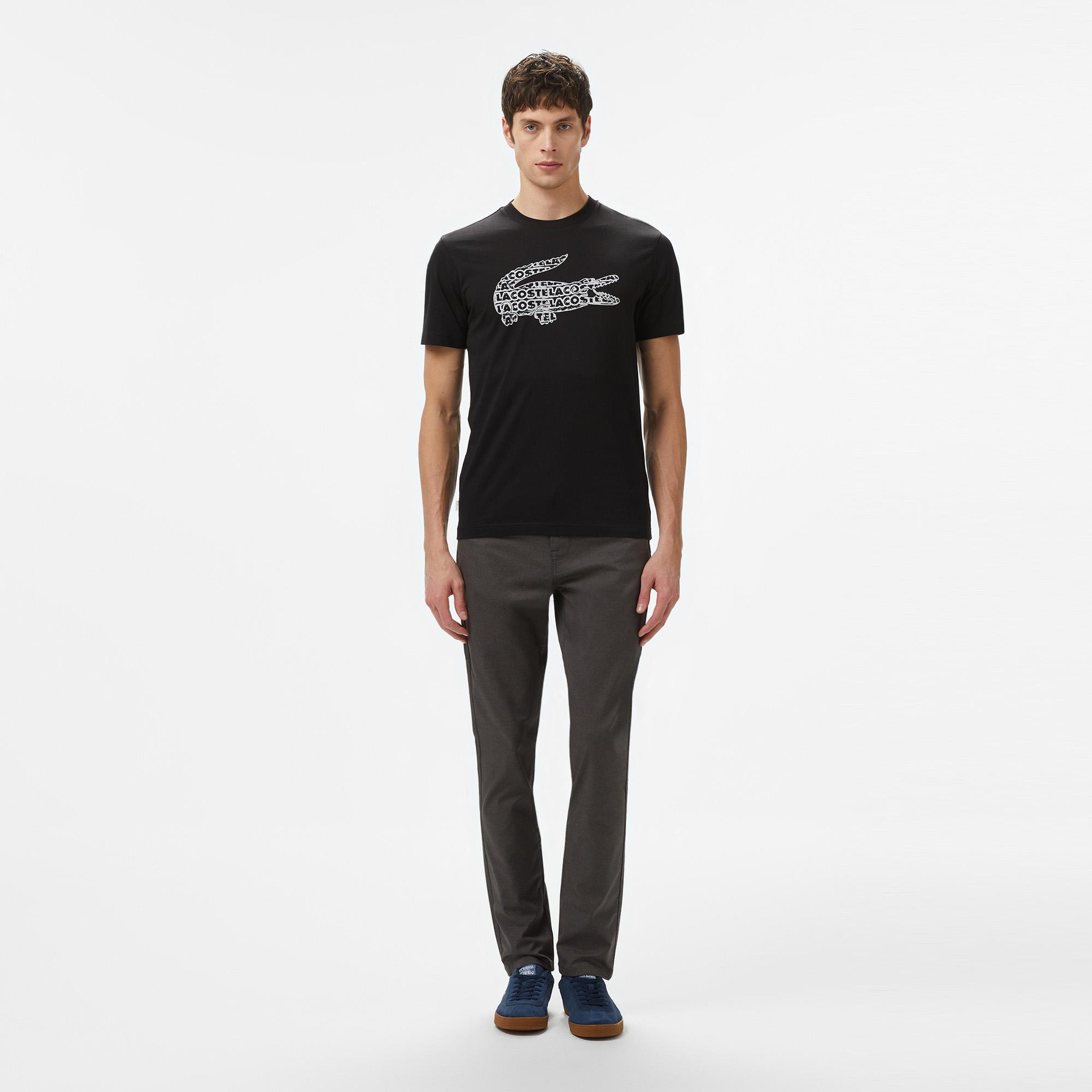 Erkek Regular Fit Bisiklet Yaka Baskılı Siyah T-Shirt