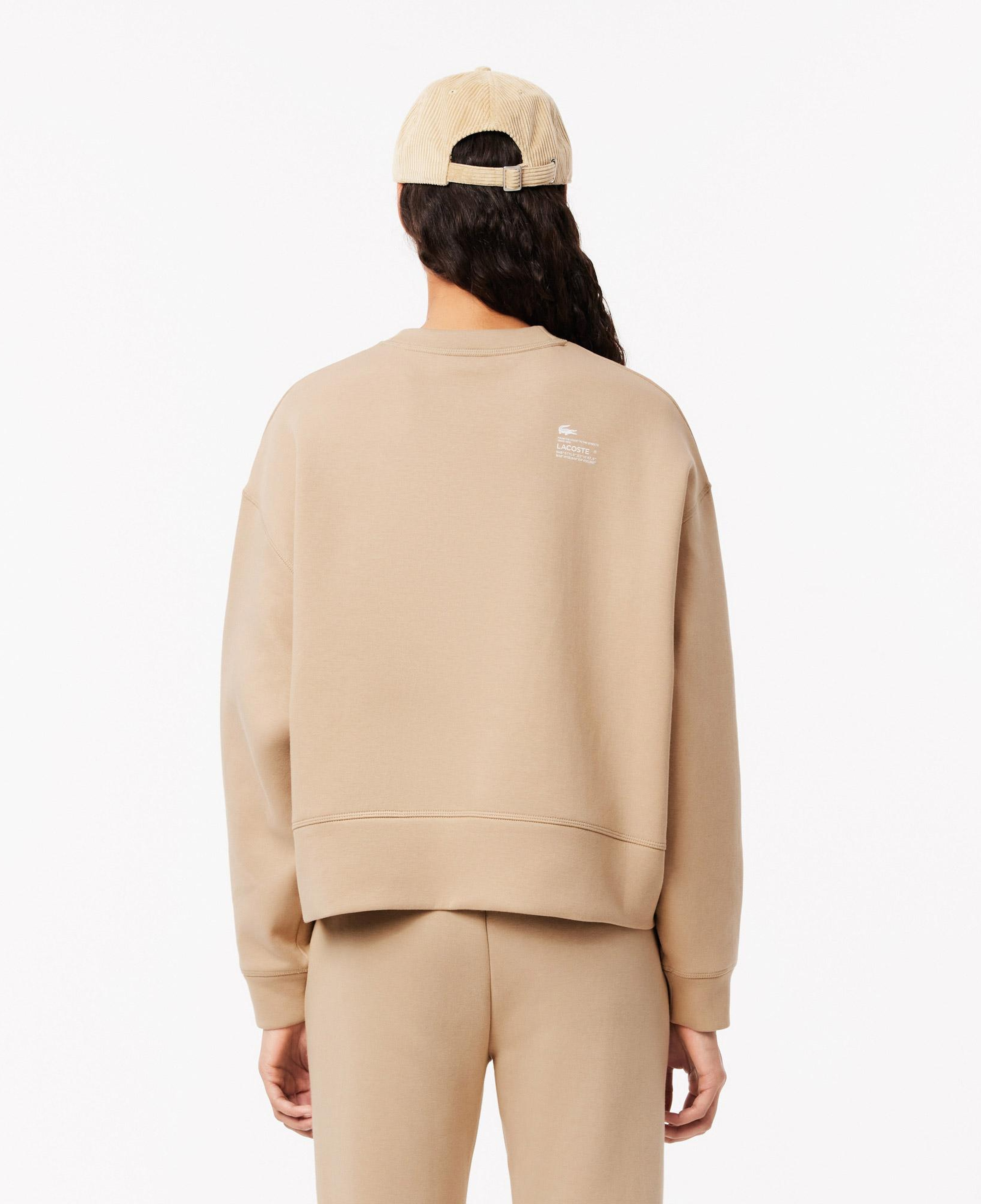 Kadın Oversize Fit Bisiklet Yaka Bej Sweatshirt