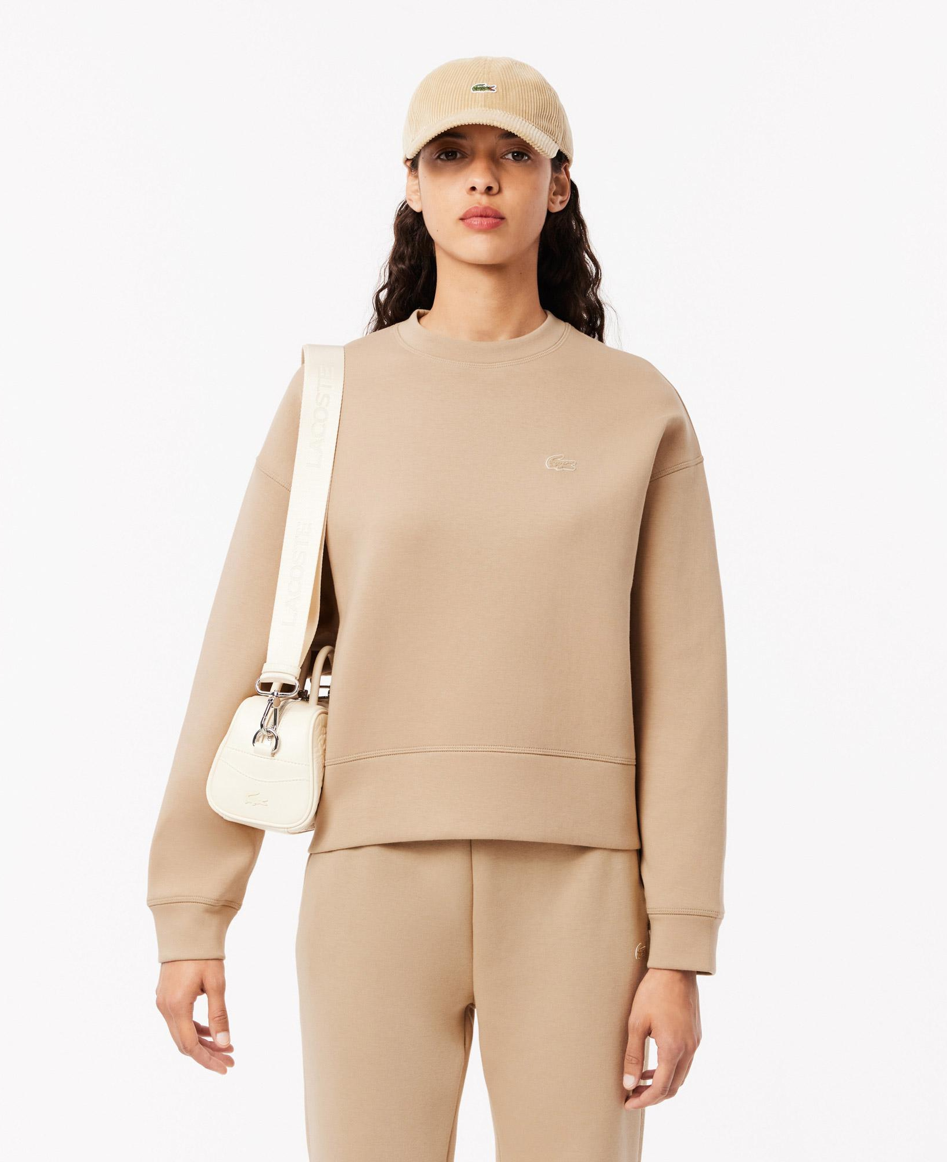 Kadın Oversize Fit Bisiklet Yaka Bej Sweatshirt