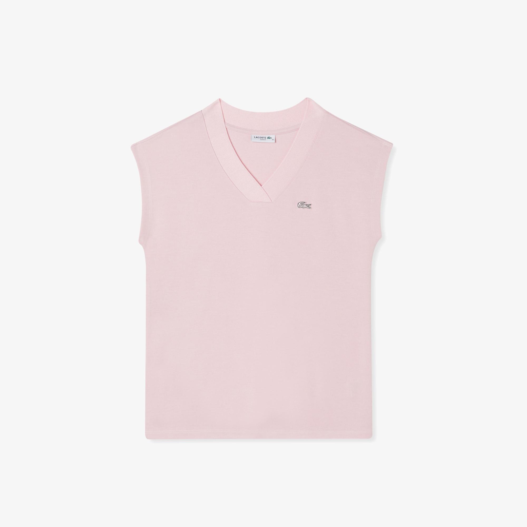 Kadın Slim Fit Kolsuz V Yaka Açık Pembe Bluz
