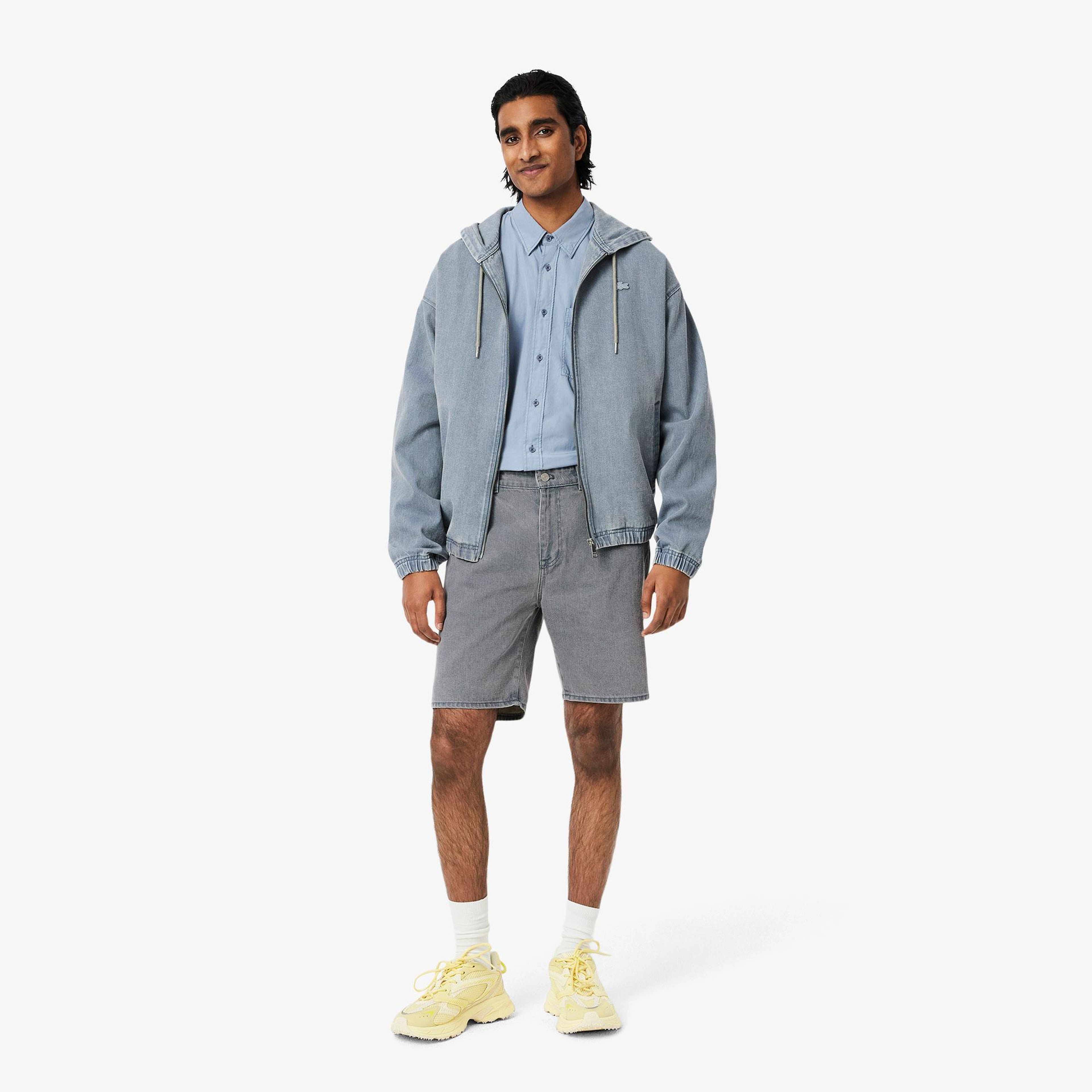 Erkek Straight Fit Denim Gri Bermuda Şort
