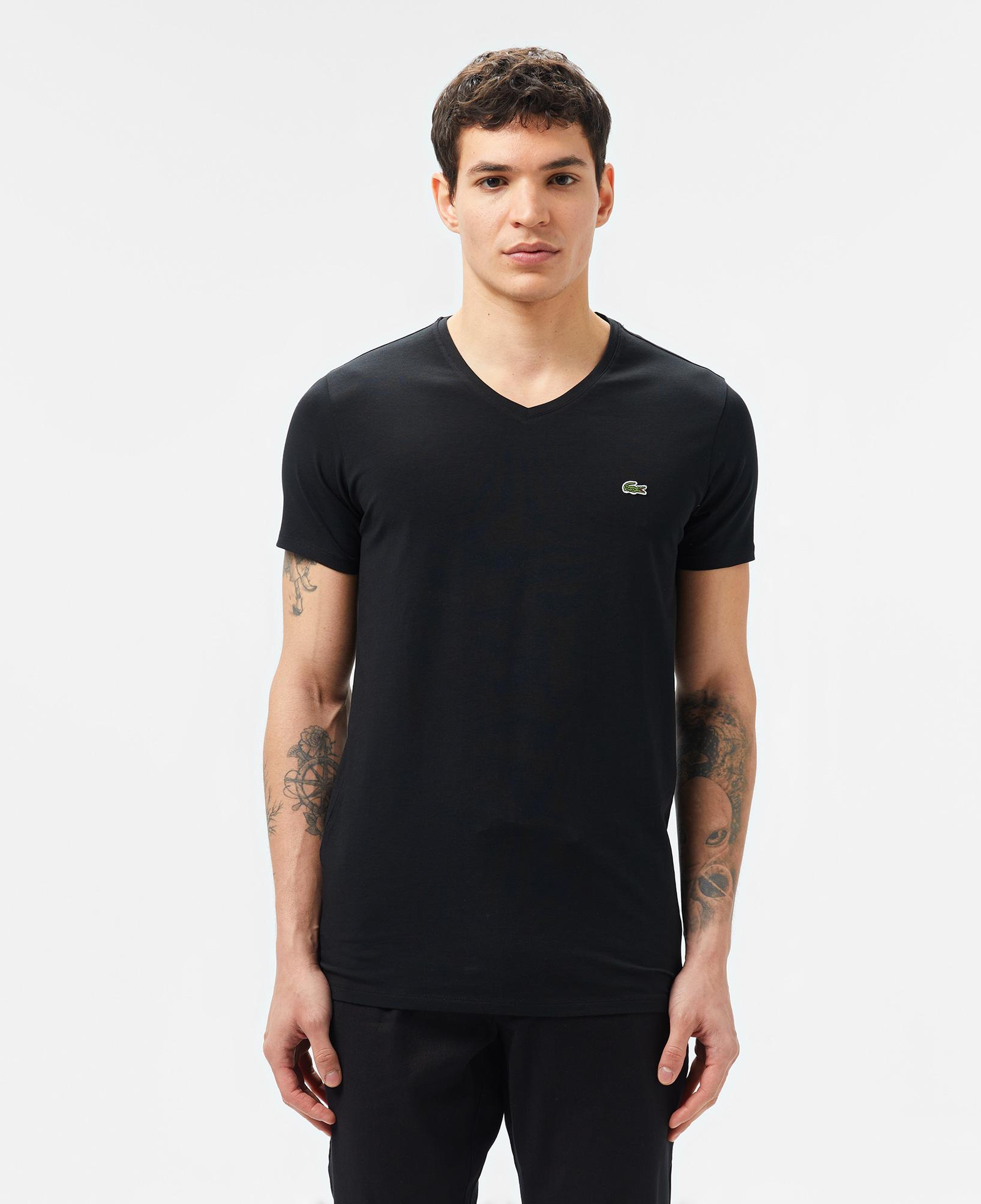 Erkek Slim Fit V Yaka Siyah T-Shirt