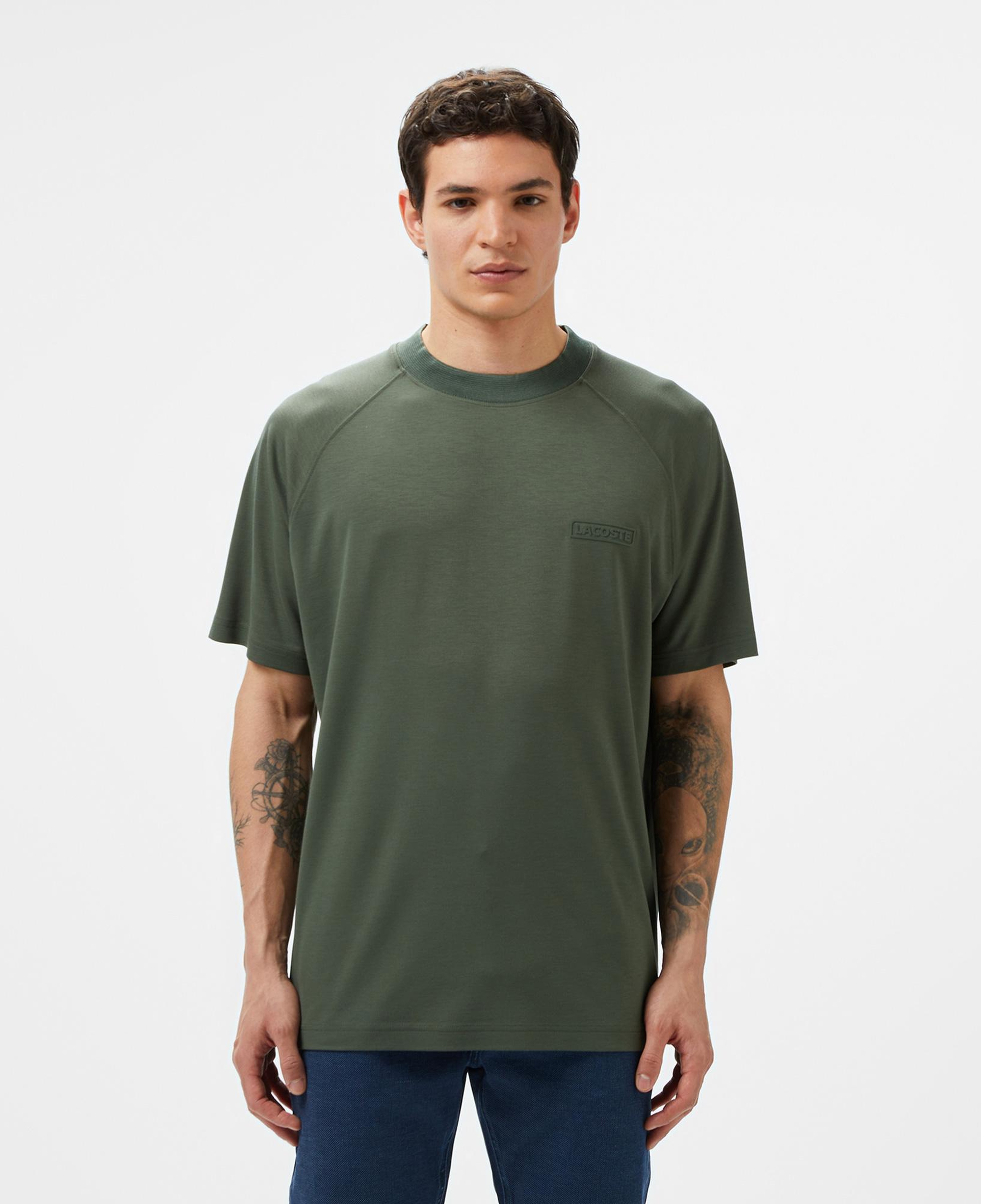 Erkek Oversize Fit Bisiklet Yaka Koyu Yeşil T-Shirt