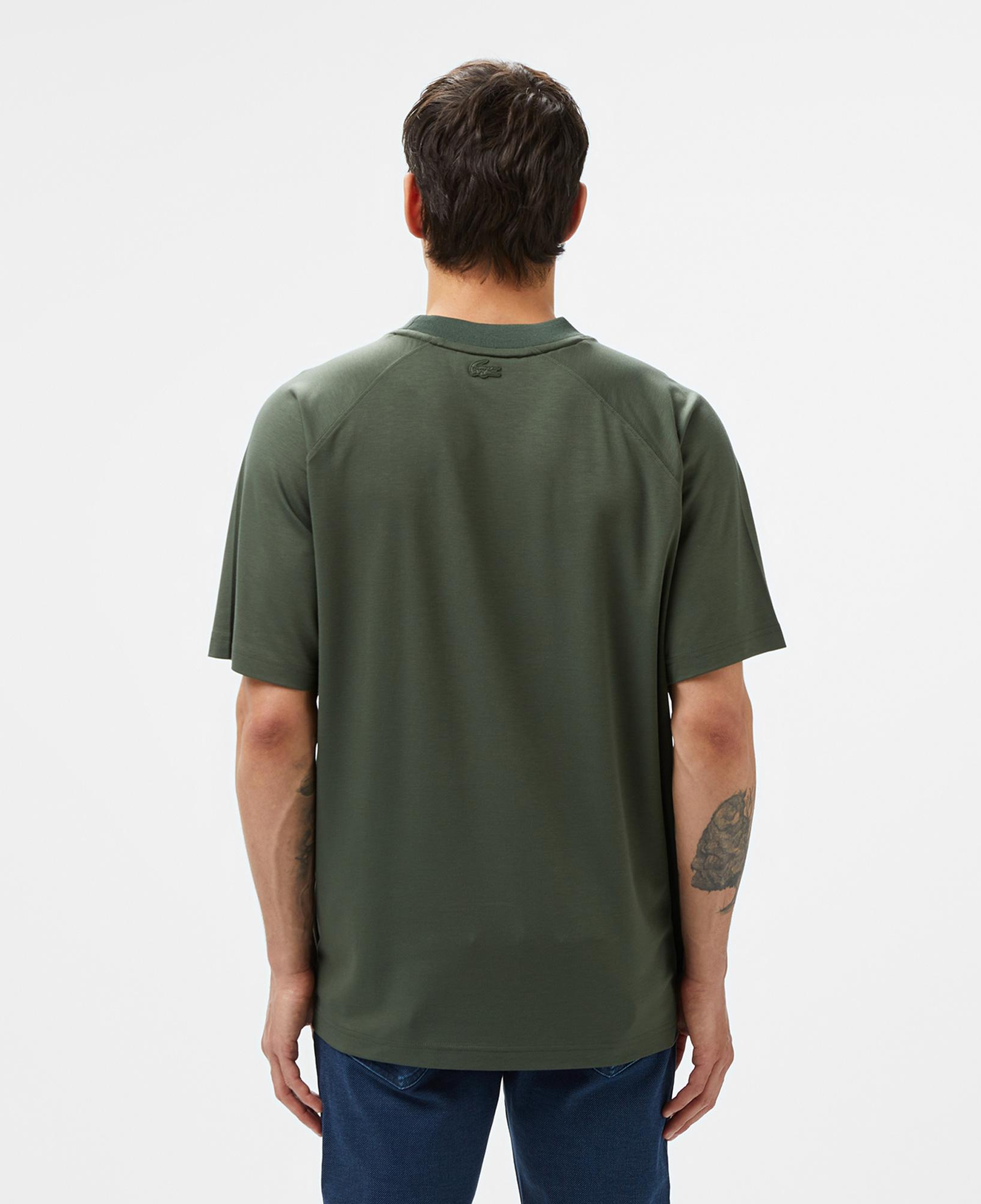 Erkek Oversize Fit Bisiklet Yaka Koyu Yeşil T-Shirt