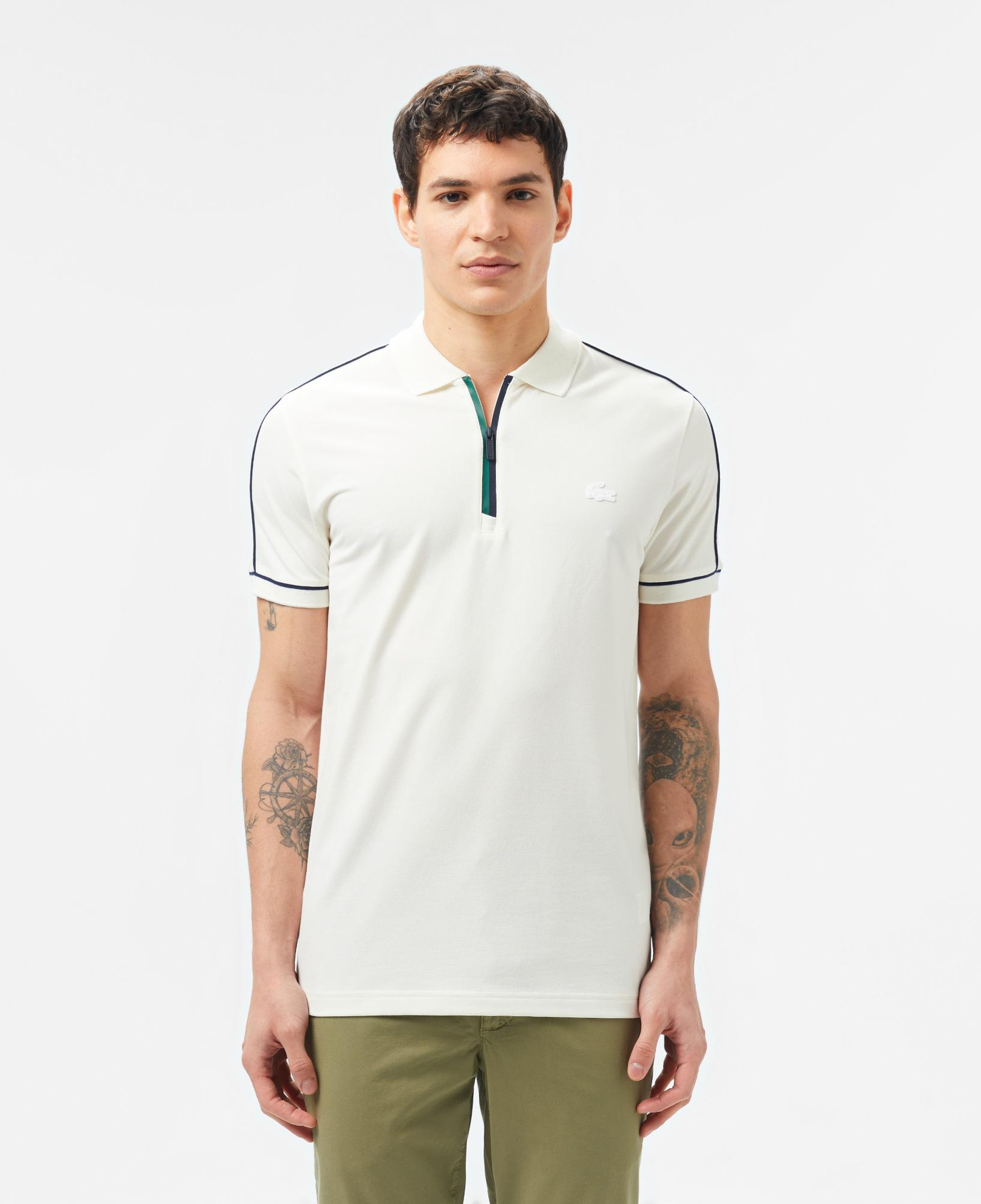 Erkek Slim Fit Yarım Fermuarlı Beyaz Polo