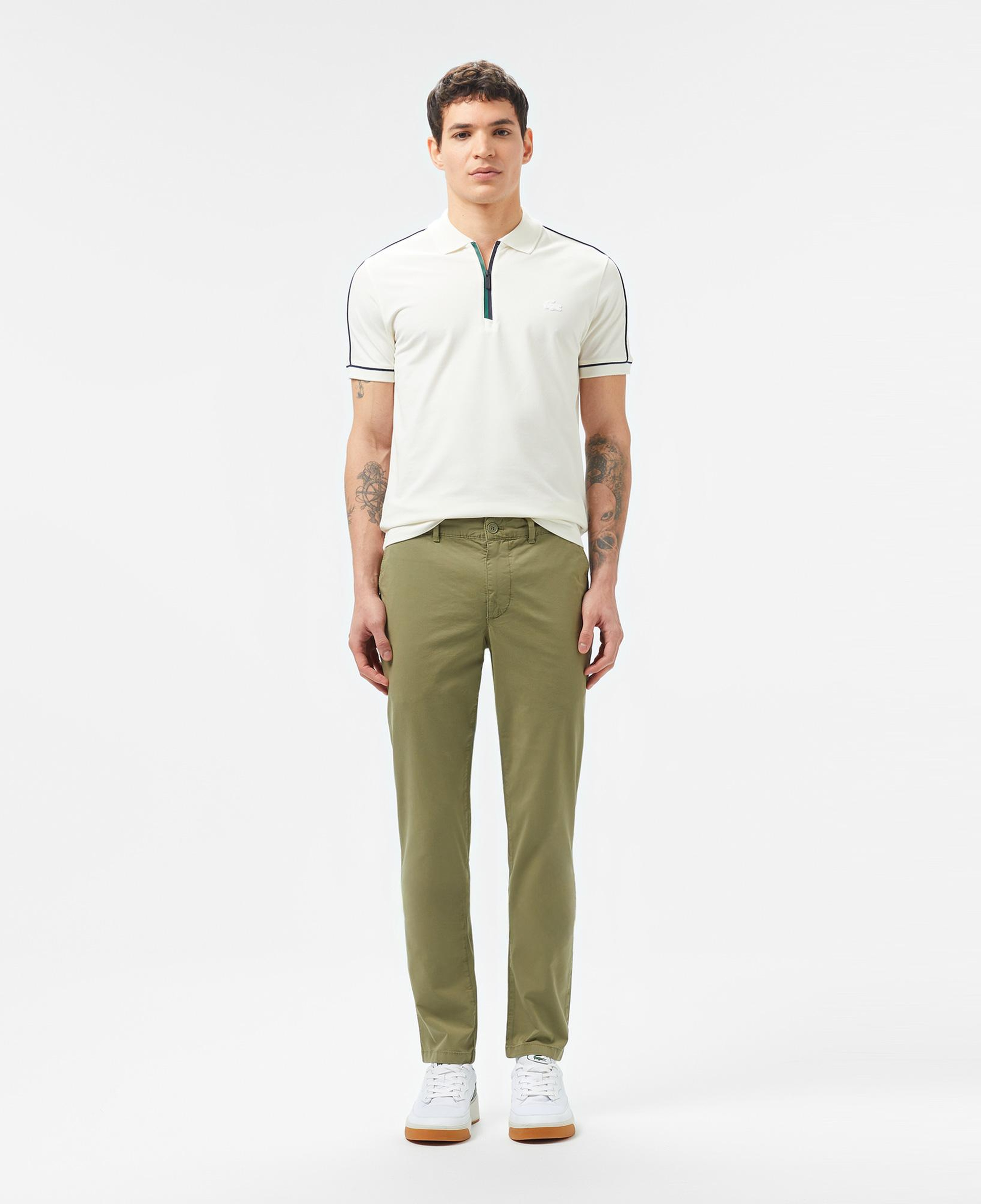 Erkek Slim Fit Yarım Fermuarlı Beyaz Polo