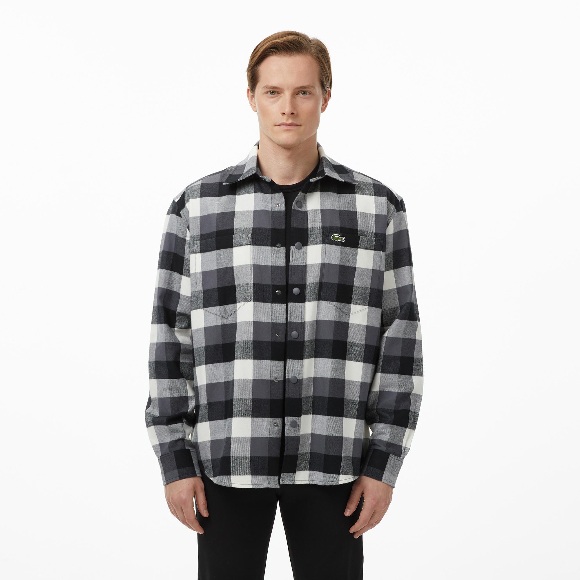 Lacoste Erkek Relaxed Fit Kareli Siyah Gömlek