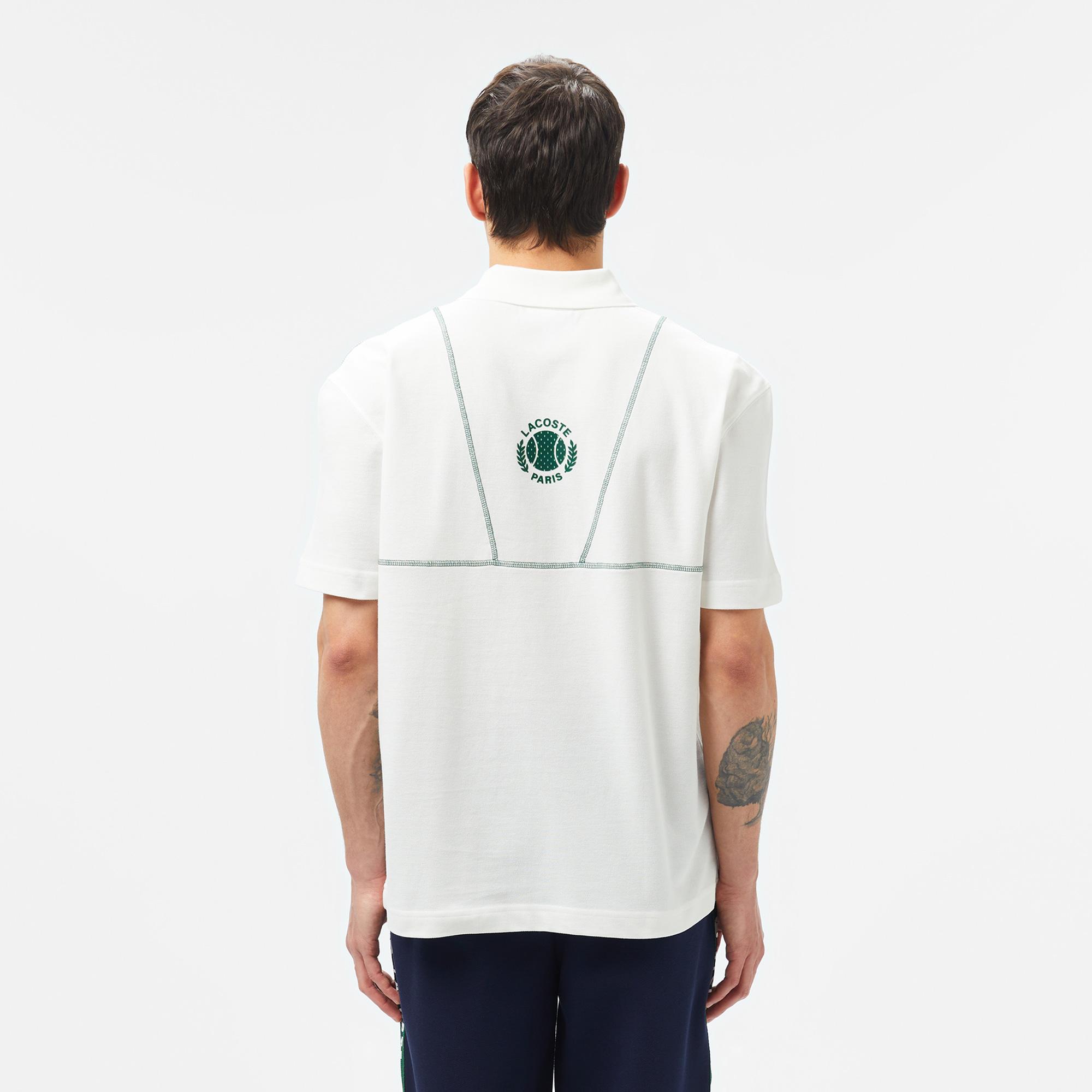Erkek Loose Fit Desenli Beyaz Polo