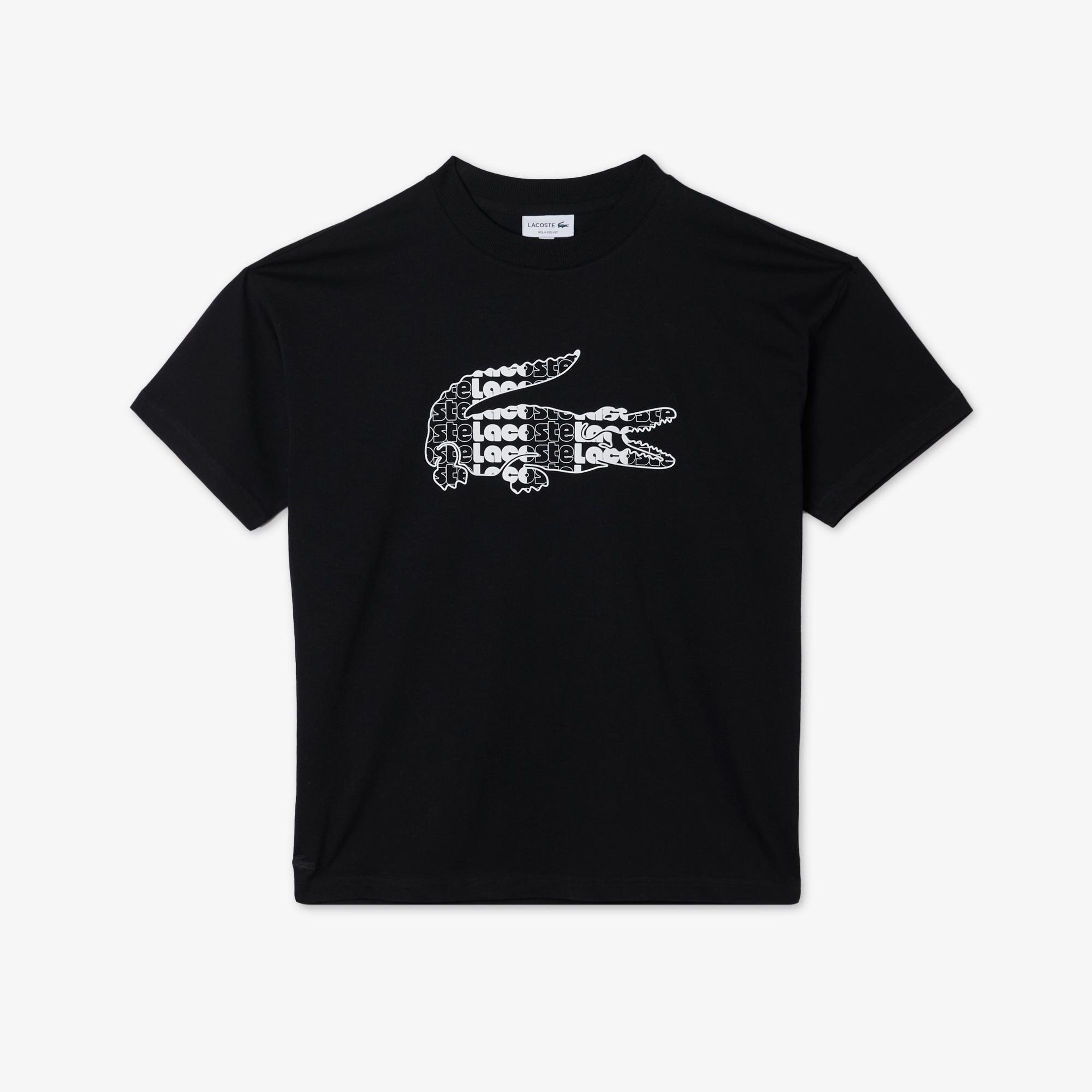 Erkek Relaxed Fit Bisiklet Yaka Baskılı Siyah T-Shirt