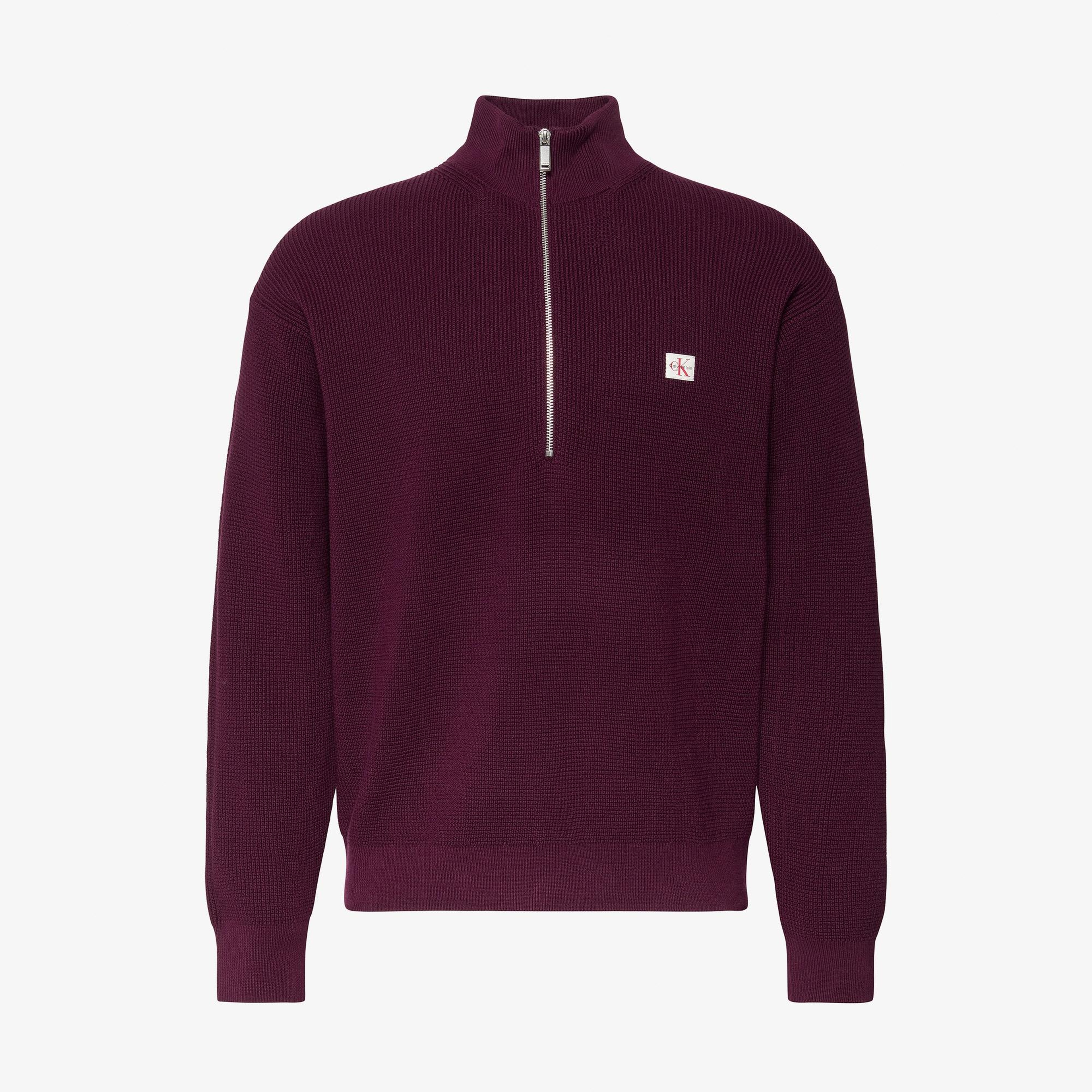 Calvin Klein Cotton Waffle Quarter Zip Erkek Mor Triko