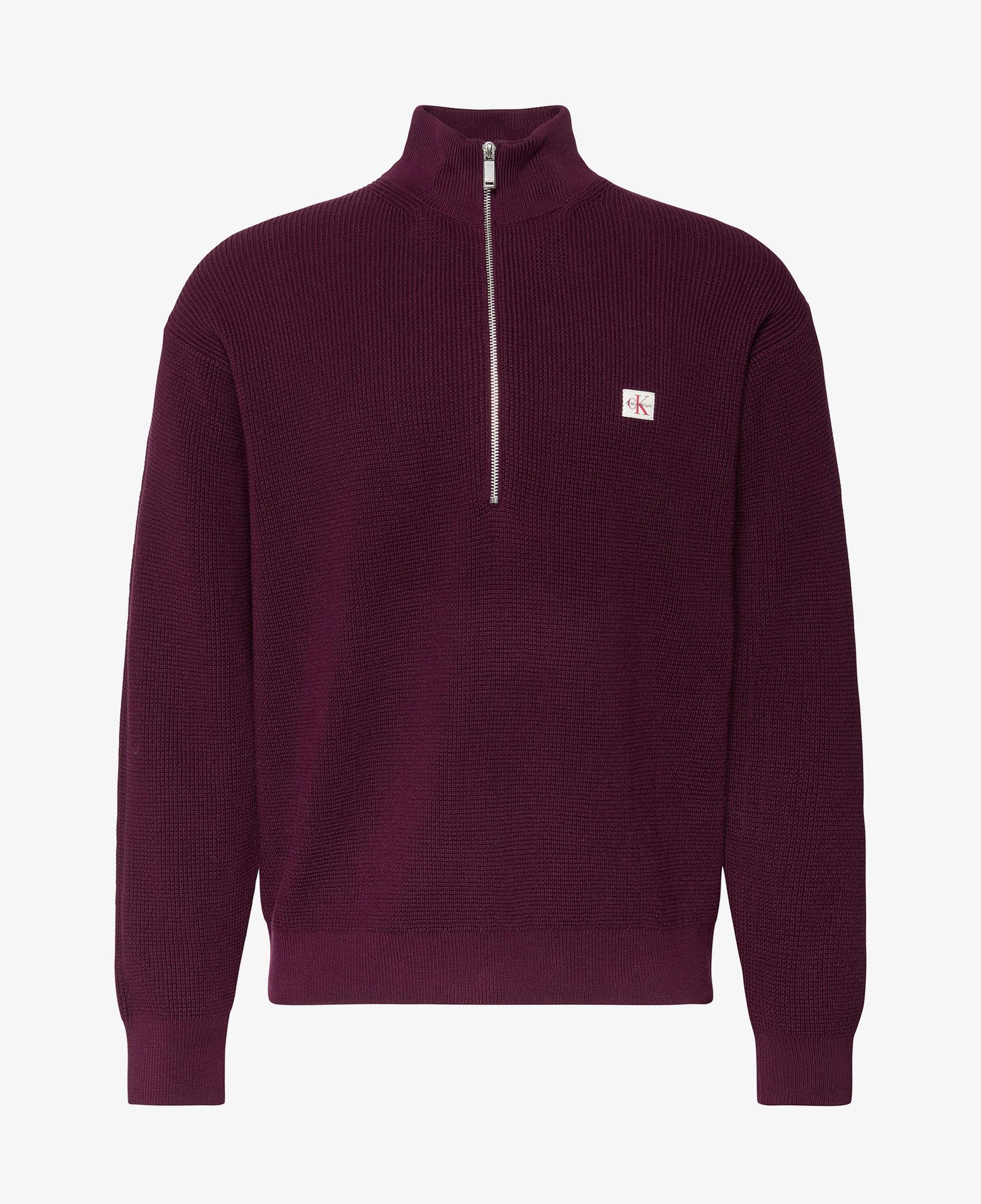 Calvin Klein Cotton Waffle Quarter Zip Erkek Mor Triko