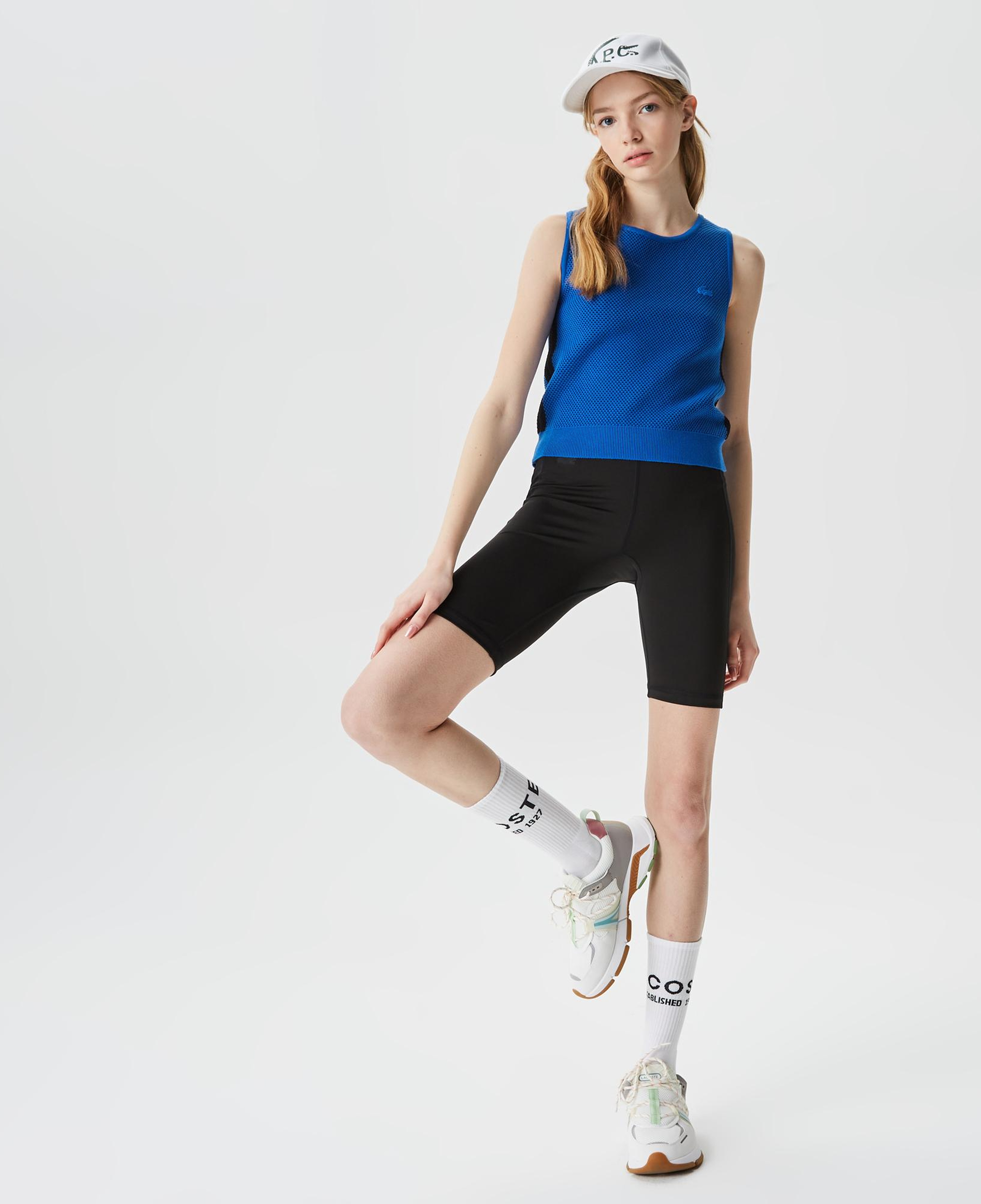 Kadın Slim Fit Bisiklet Yaka Renk Bloklu Mavi Triko