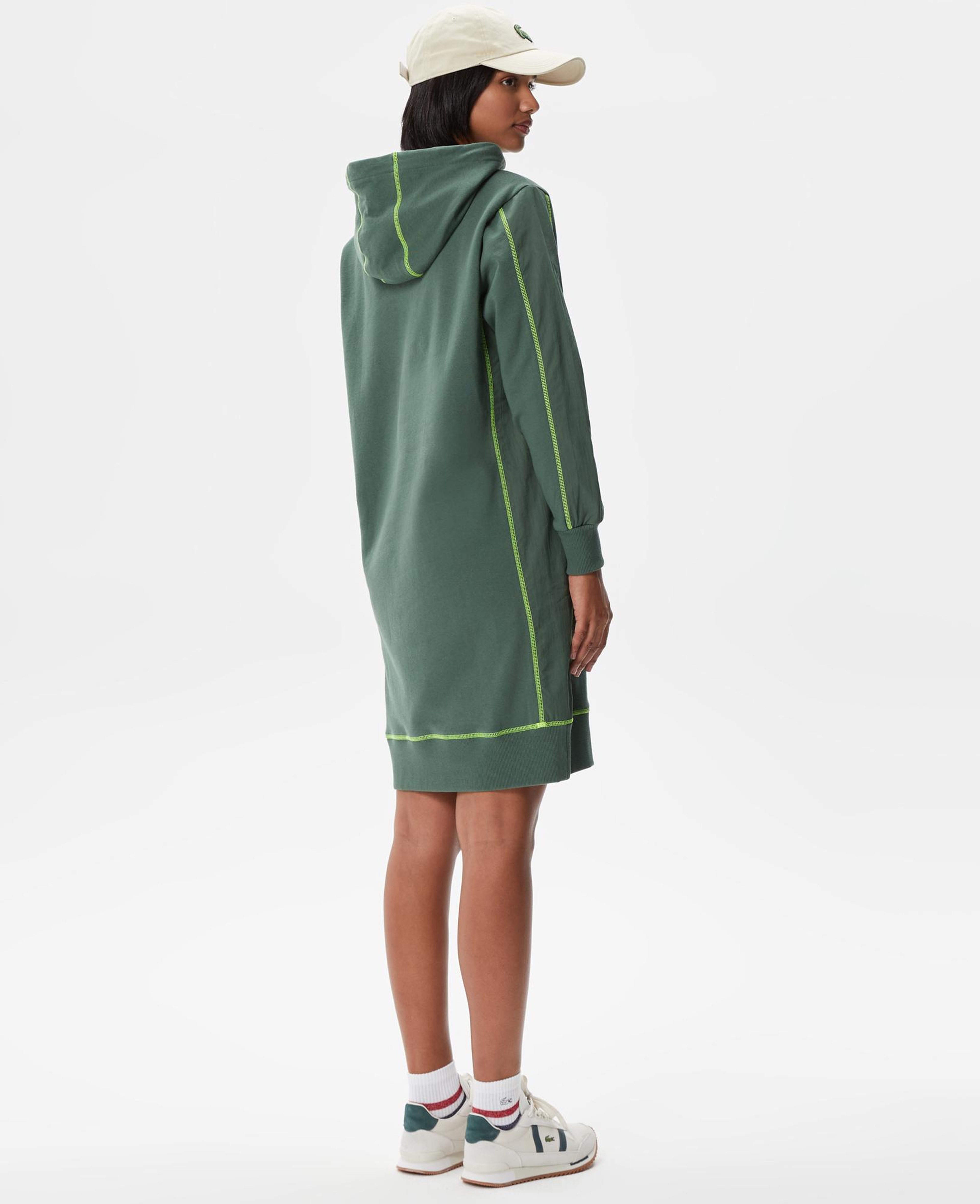 Kadın Loose Fit Uzun Kollu Kapüşonlu Desenli Haki Elbise