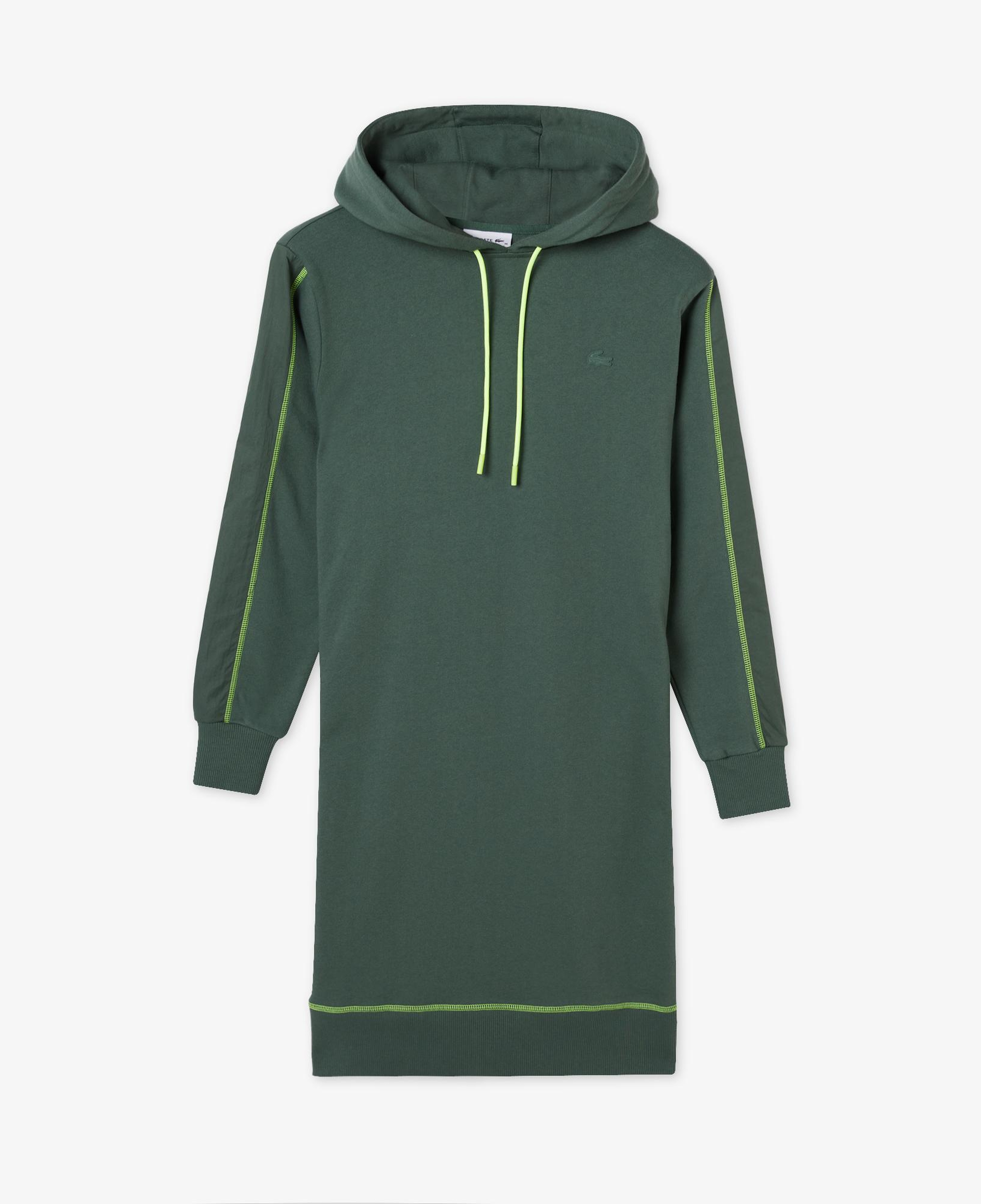 Kadın Loose Fit Uzun Kollu Kapüşonlu Desenli Haki Elbise