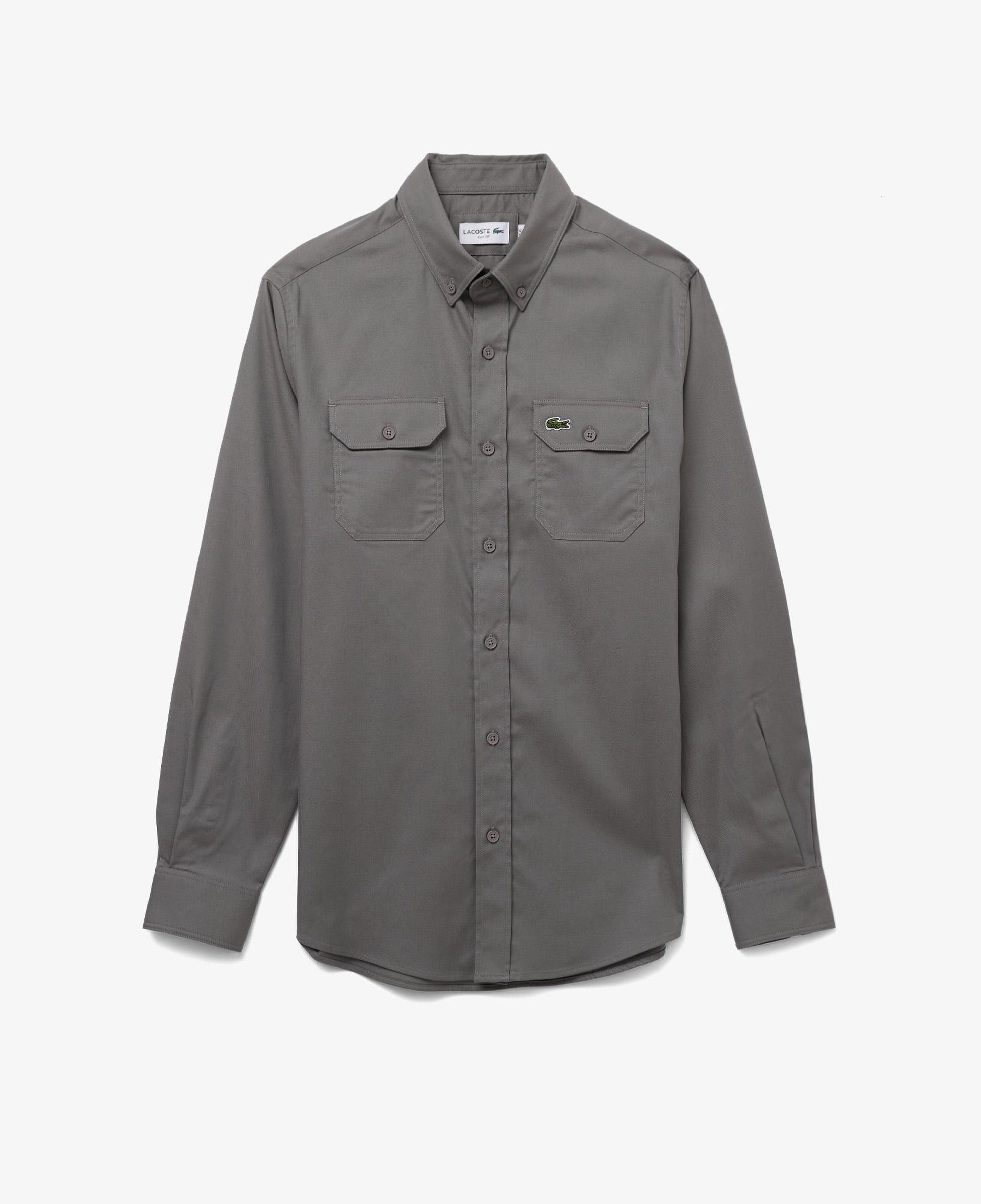 Erkek Slim Fit Düğmeli Yaka Koyu Gri Gömlek