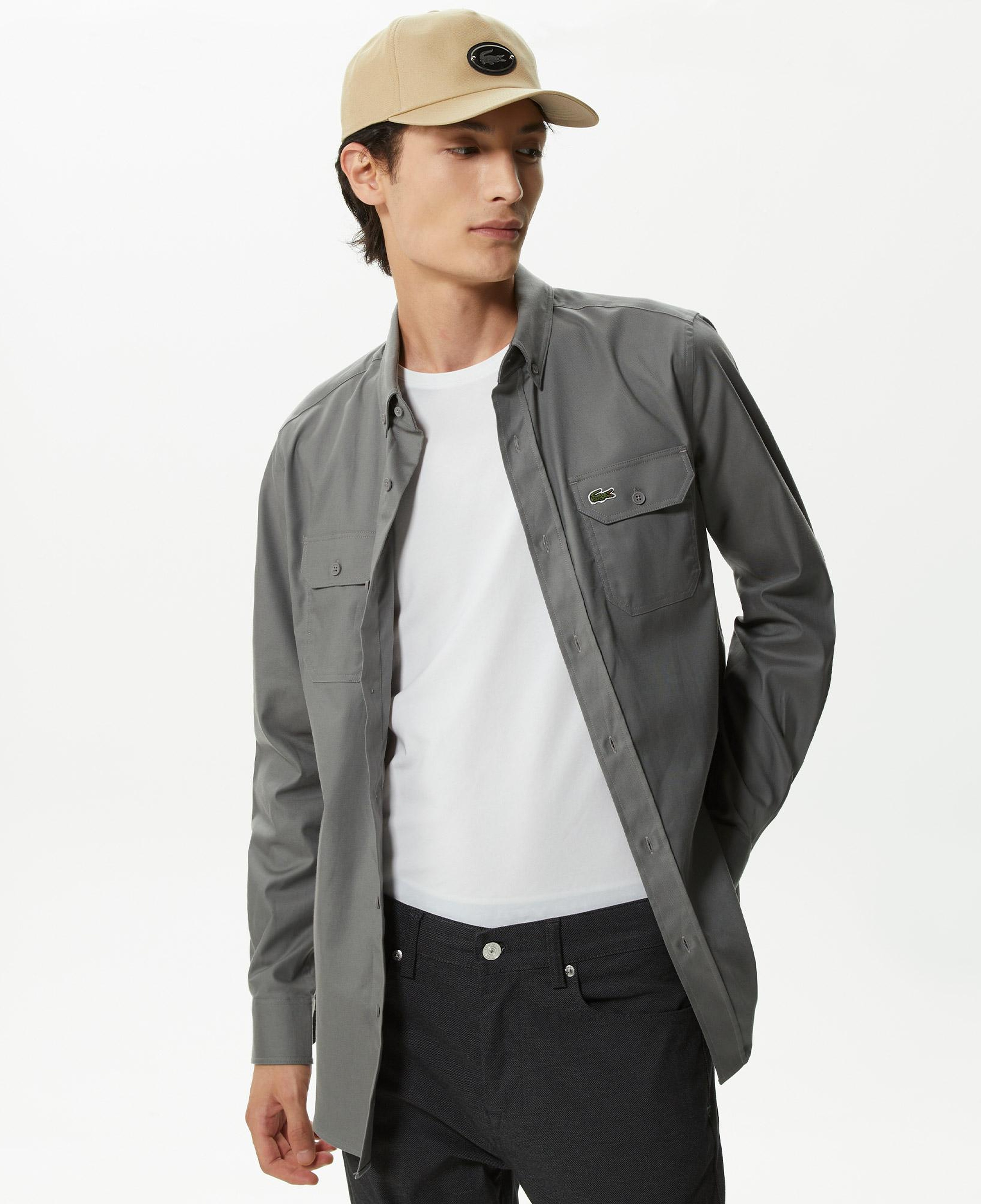 Erkek Slim Fit Düğmeli Yaka Koyu Gri Gömlek