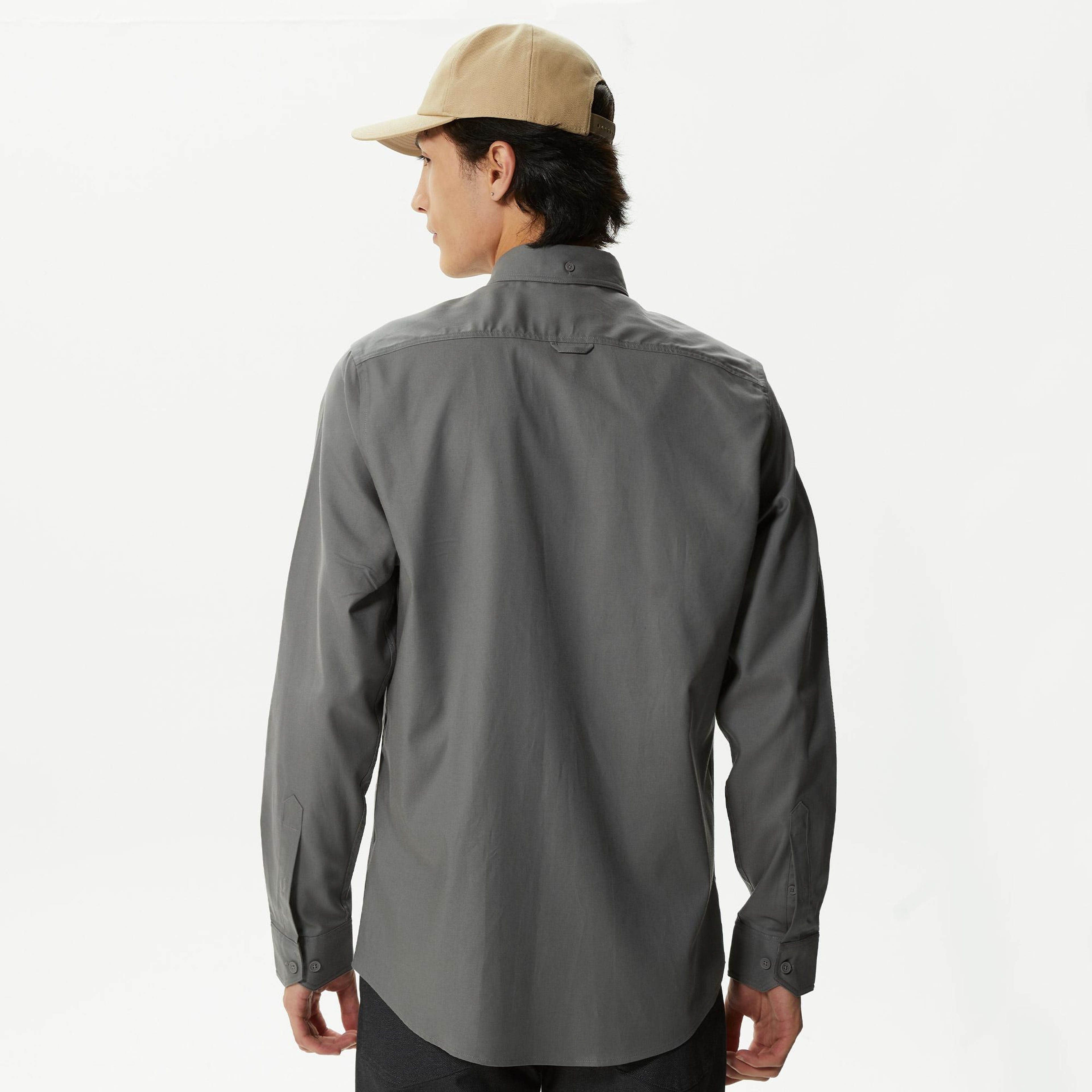 Erkek Slim Fit Düğmeli Yaka Koyu Gri Gömlek