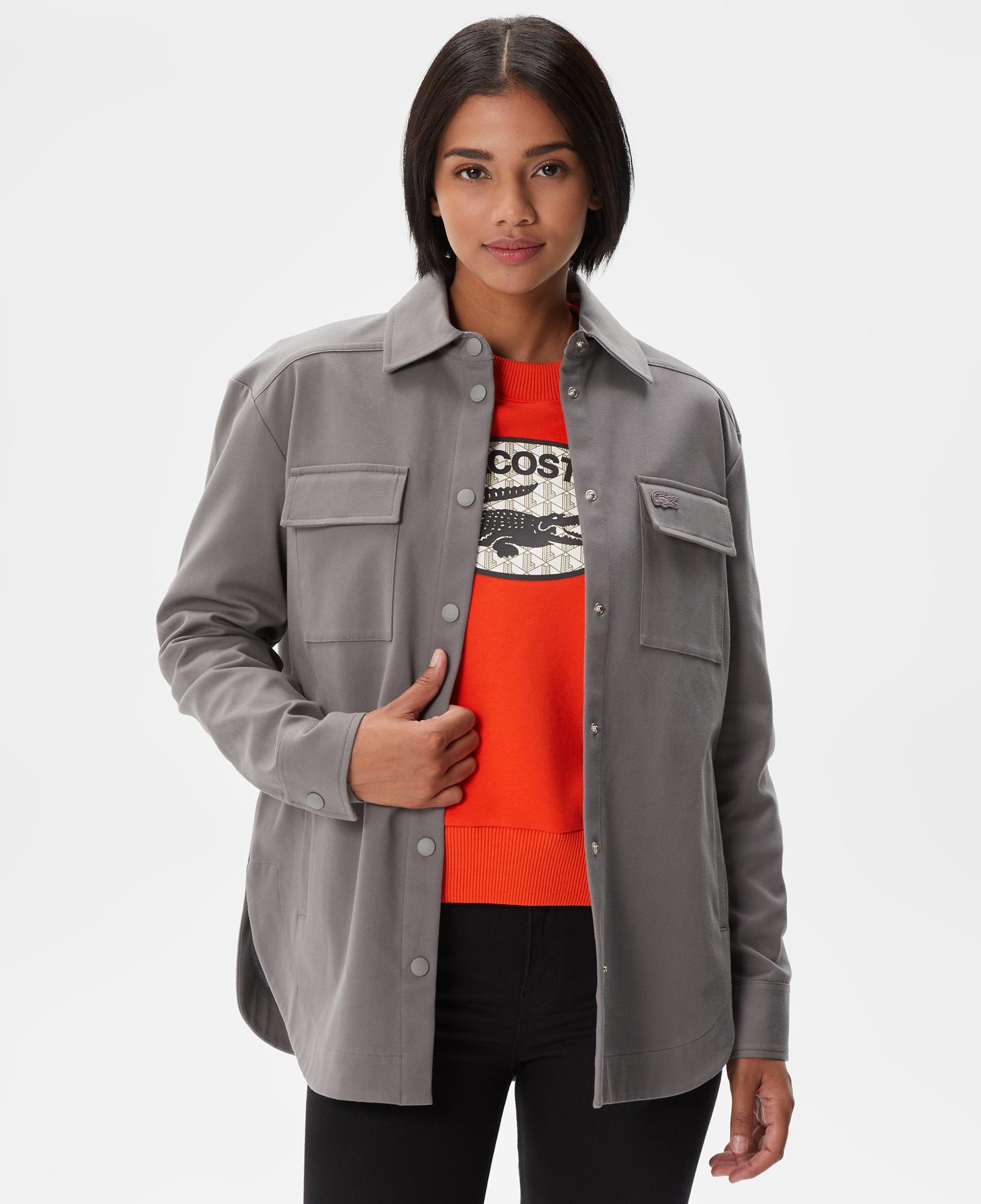 Kadın Relaxed Fit Uzun Kollu Gri Gömlek