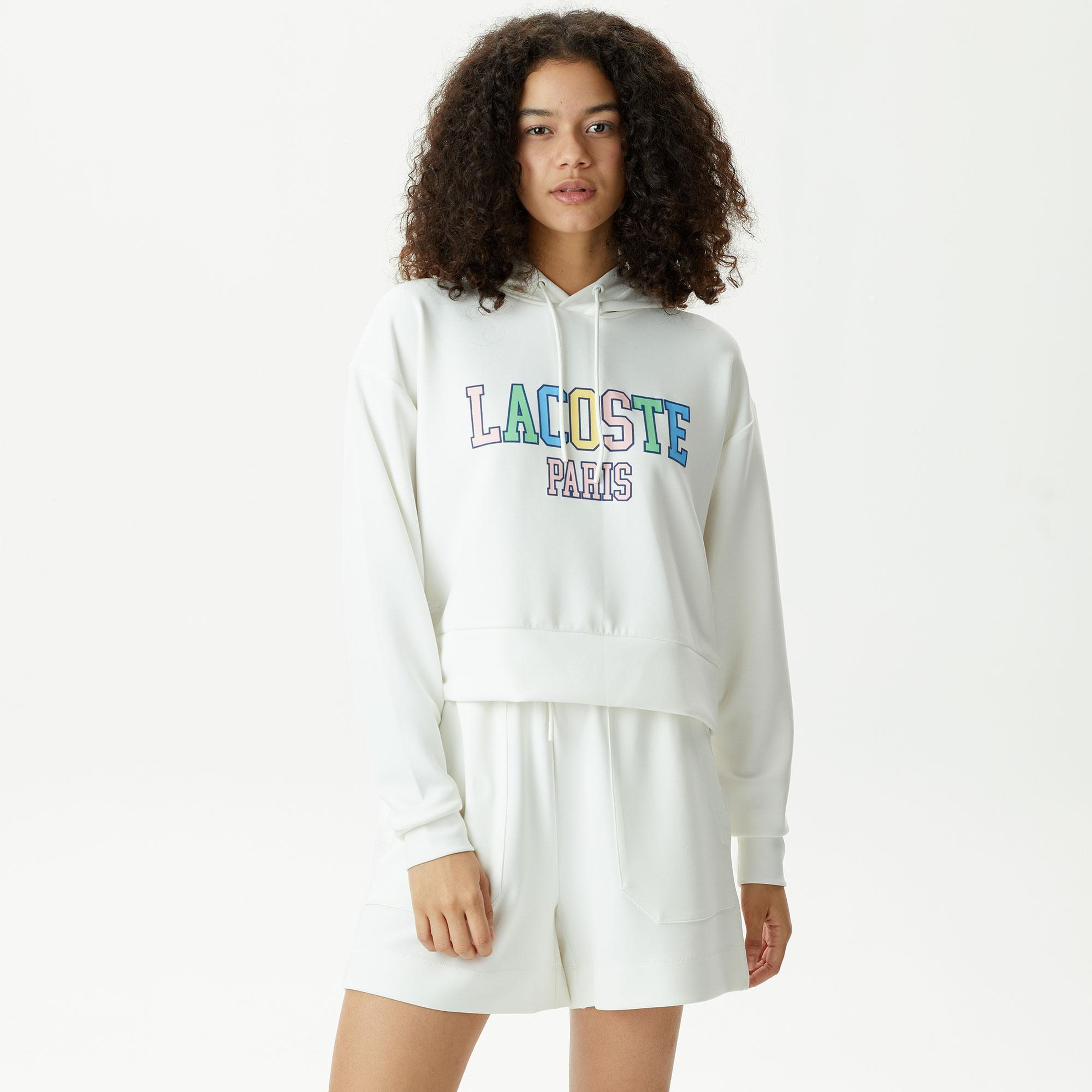 Kadın Relaxed Fit Kapüşonlu Baskılı Beyaz Sweatshirt