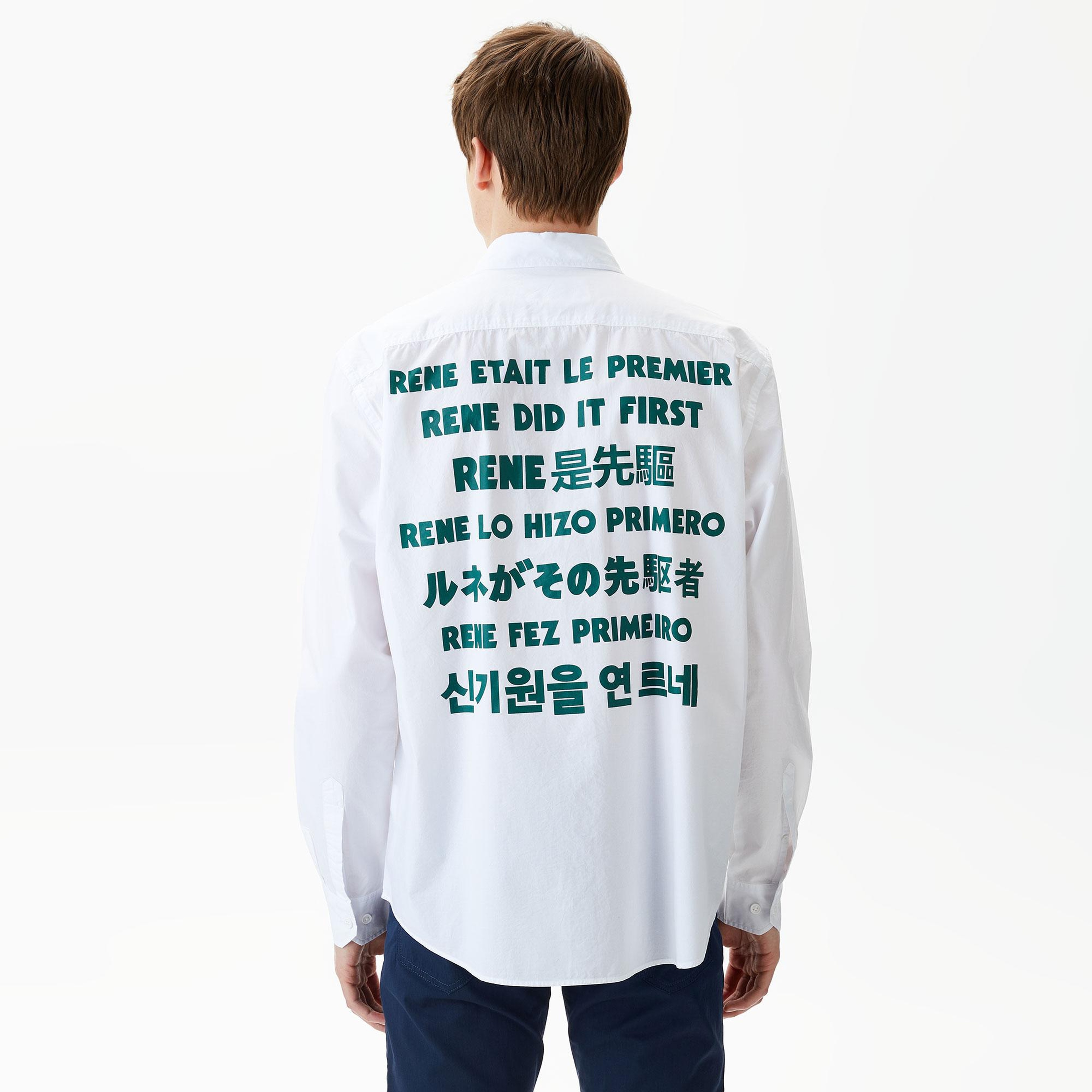 Erkek Loose Fit Baskılı Beyaz Gömlek