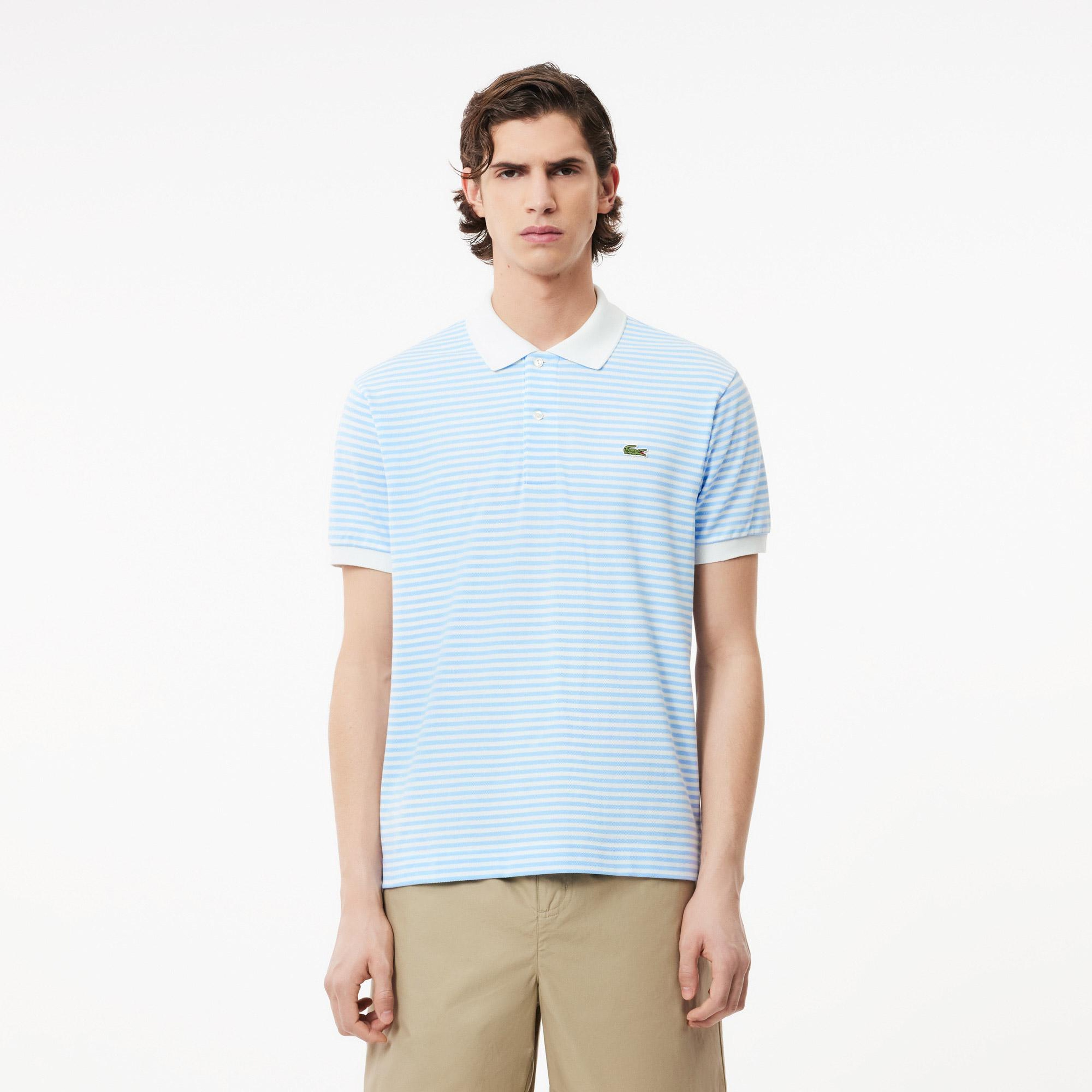 L.12.12 Erkek Classic Fit Çizgili Mavi Polo