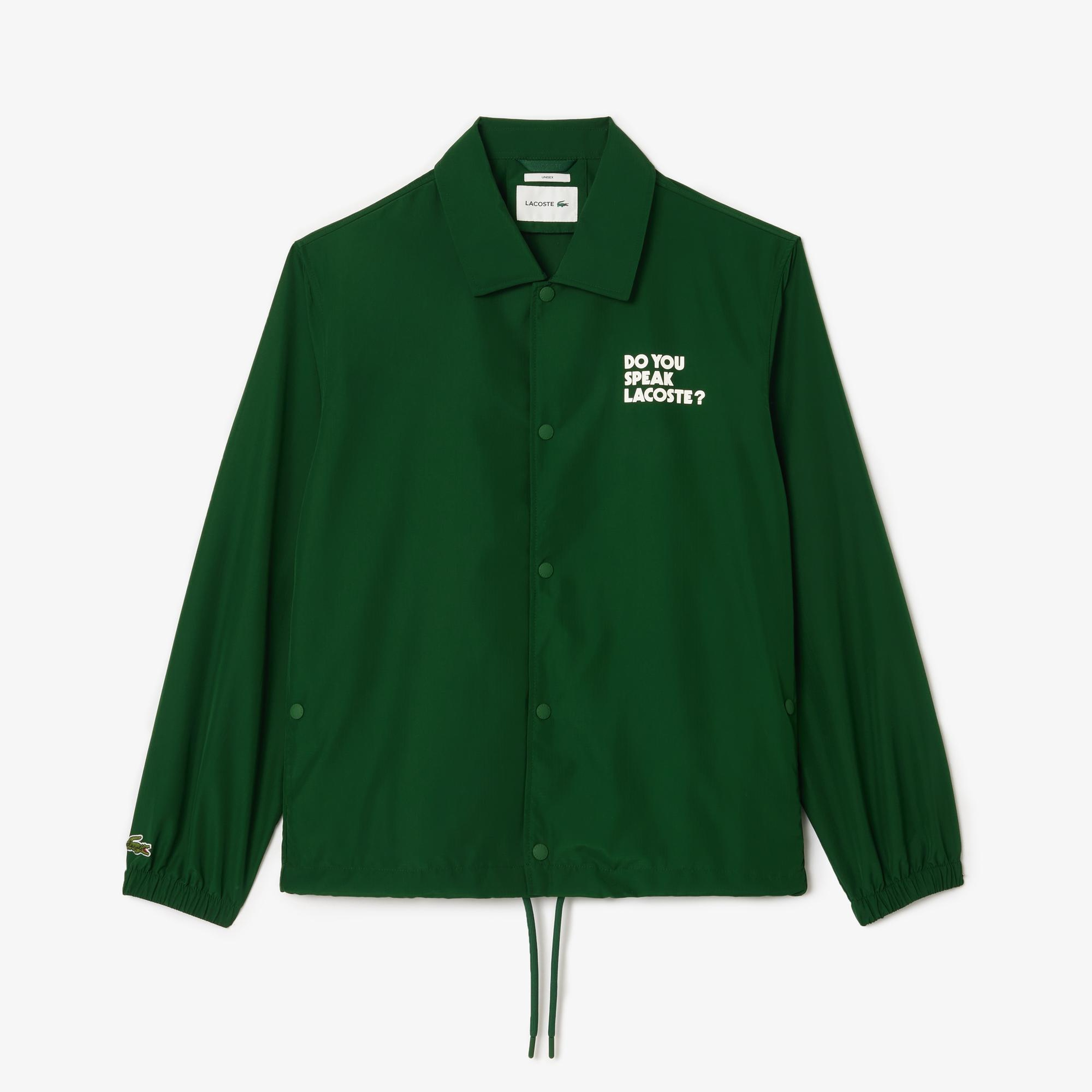 Unisex Polo Yaka Baskılı Yeşil Ceket