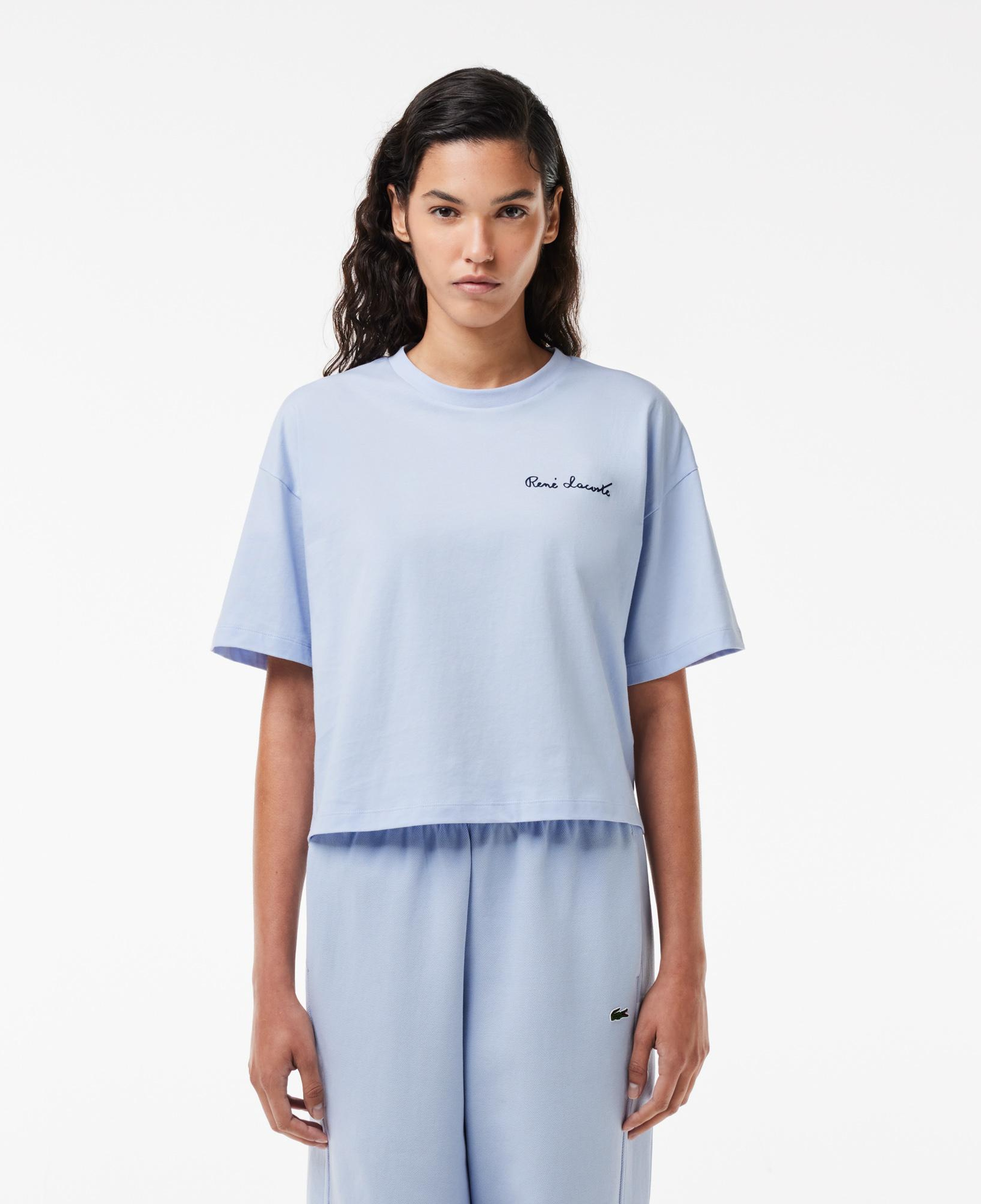 Kadın Relaxed Fit Bisiklet Yaka Mavi T-Shirt