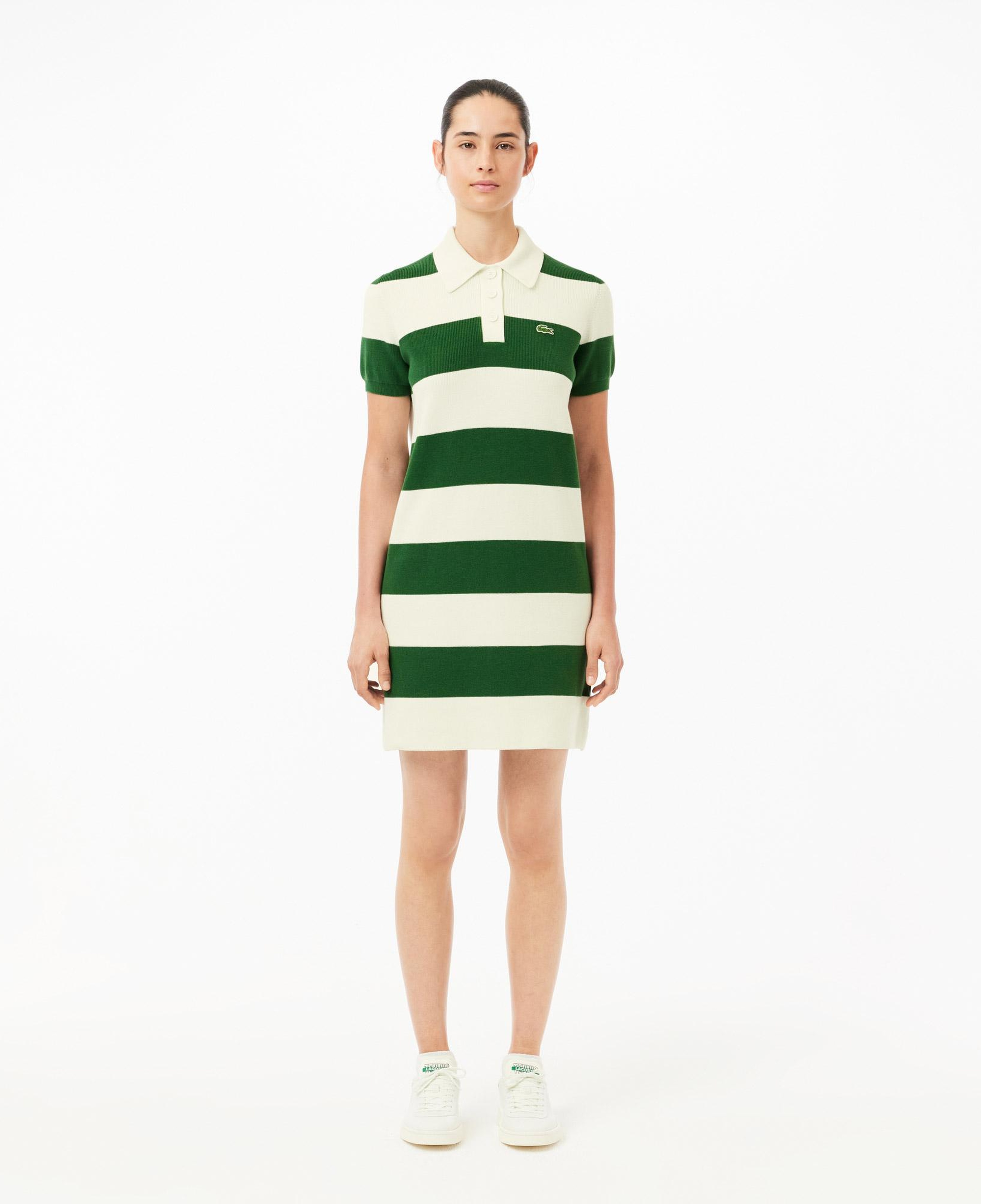 Kadın Slim Fit Polo Yaka Çizgili Beyaz Elbise