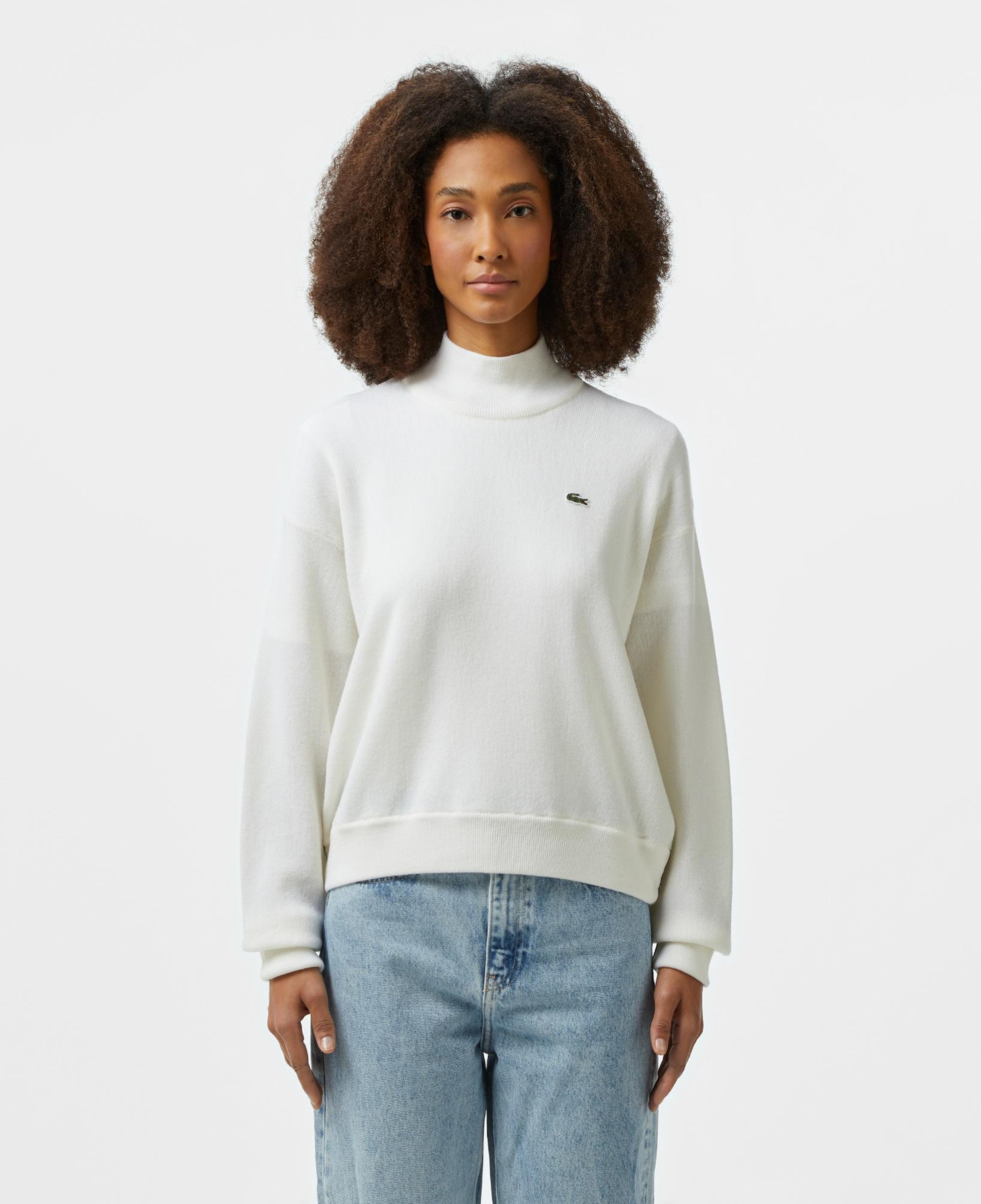 Lacoste Kadın Relaxed Fit Polo Yaka Yün Beyaz Triko