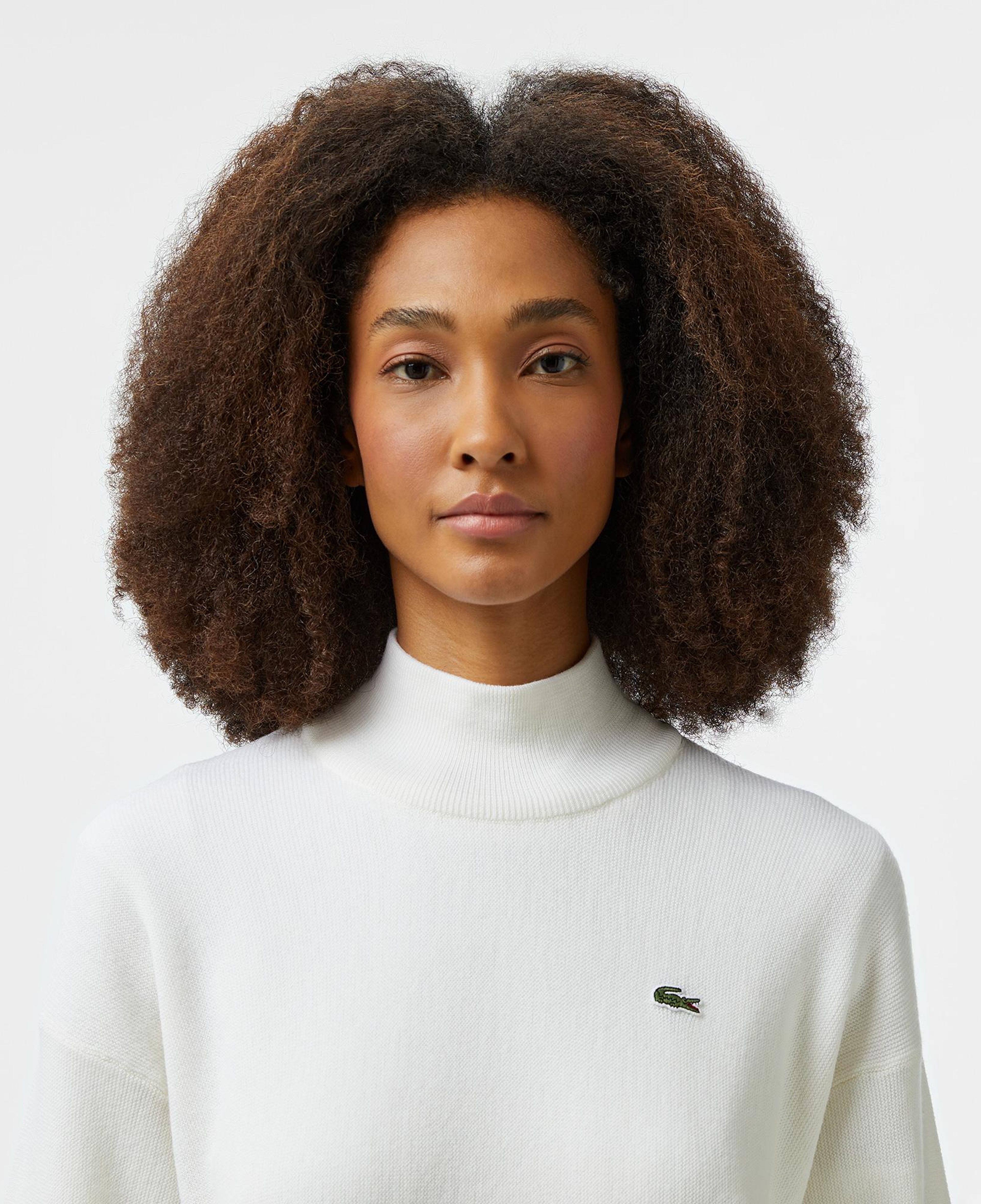 Lacoste Kadın Relaxed Fit Polo Yaka Yün Beyaz Triko