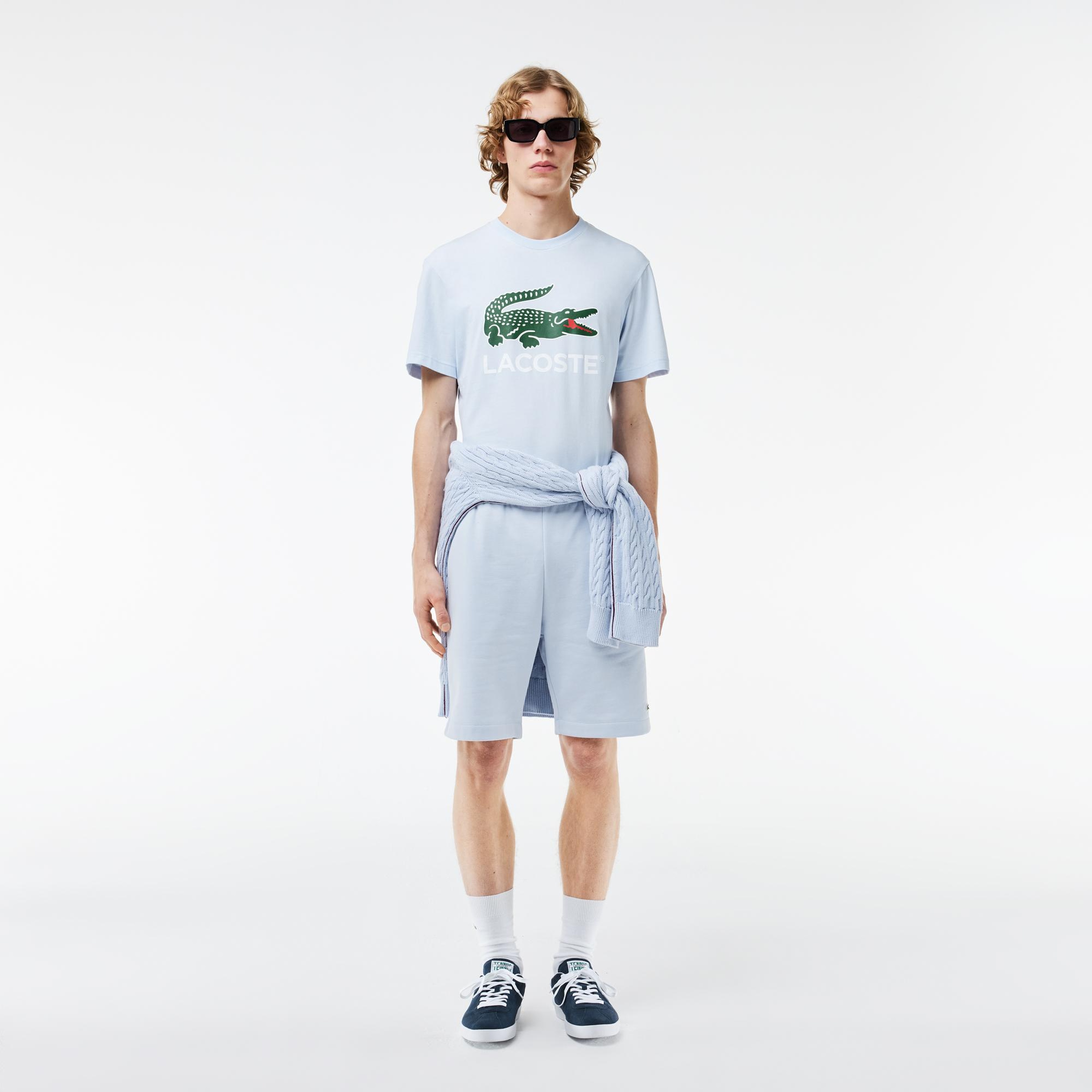 Erkek Regular Fit Bisiklet Yaka Baskılı Açık Mavi T-Shirt